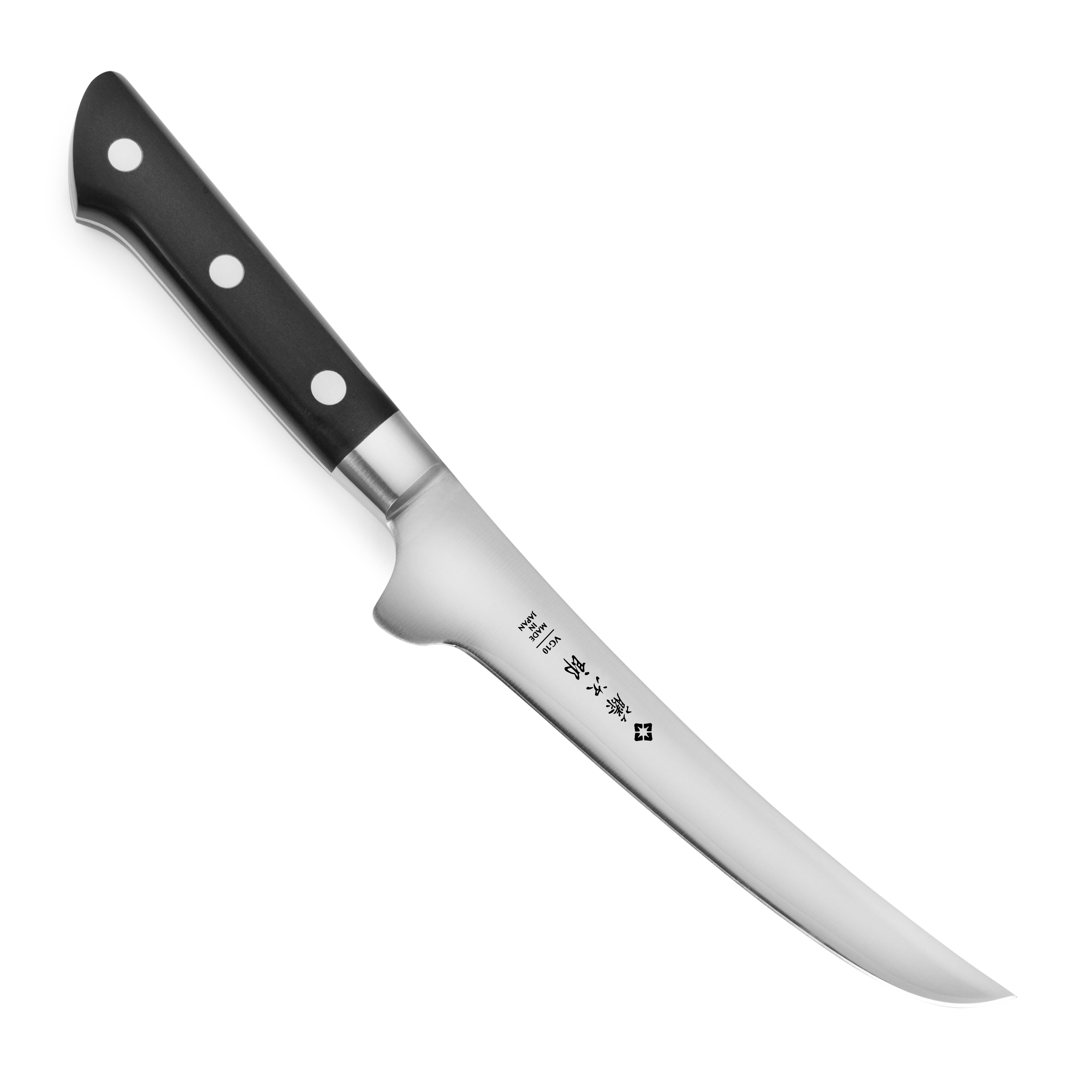 Tojiro curved boning knife with VG10 steel blade and micarta handle for professional meat preparation