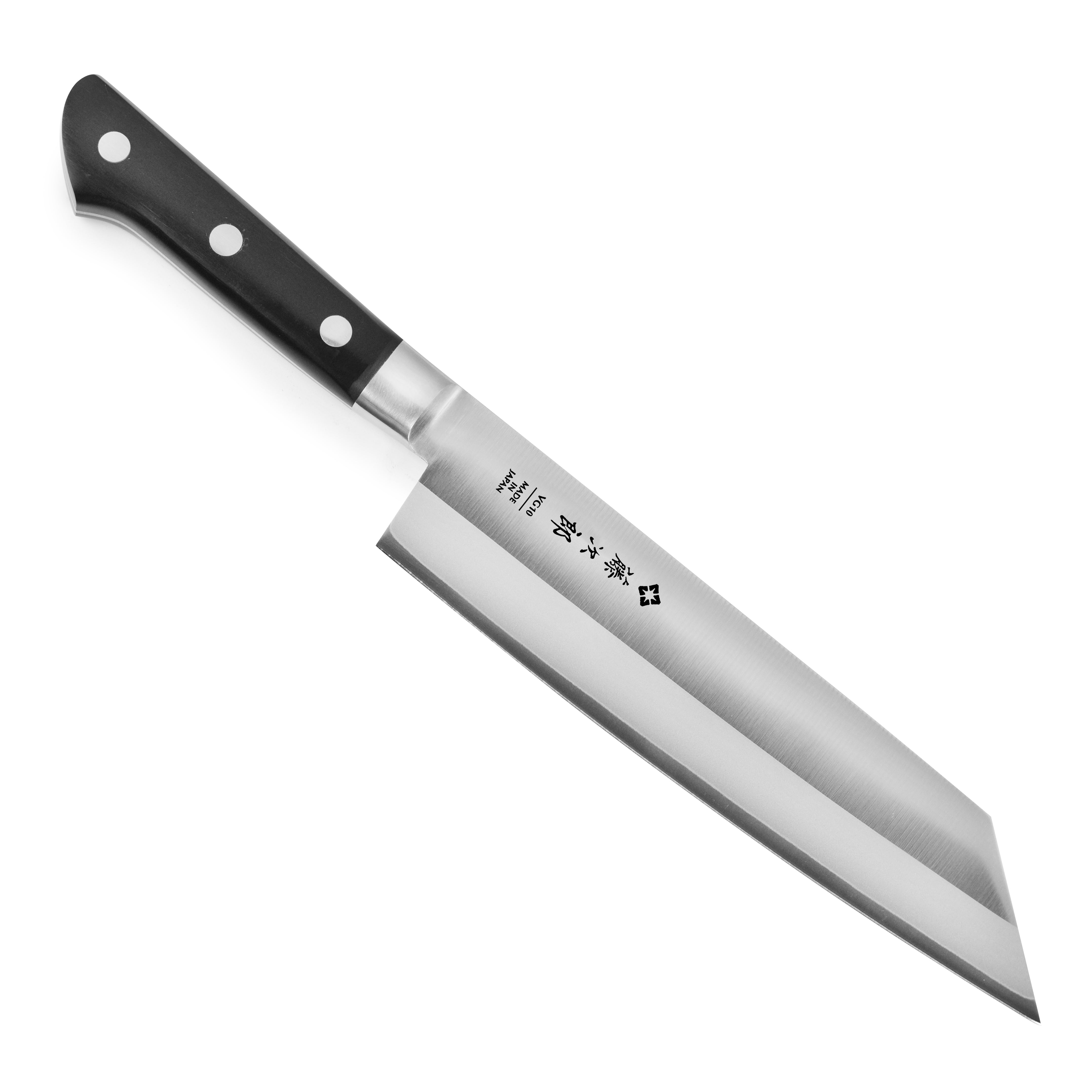 Side view of Tojiro Kiritsuke chef knife highlighting VG-10 blade and micarta handle
