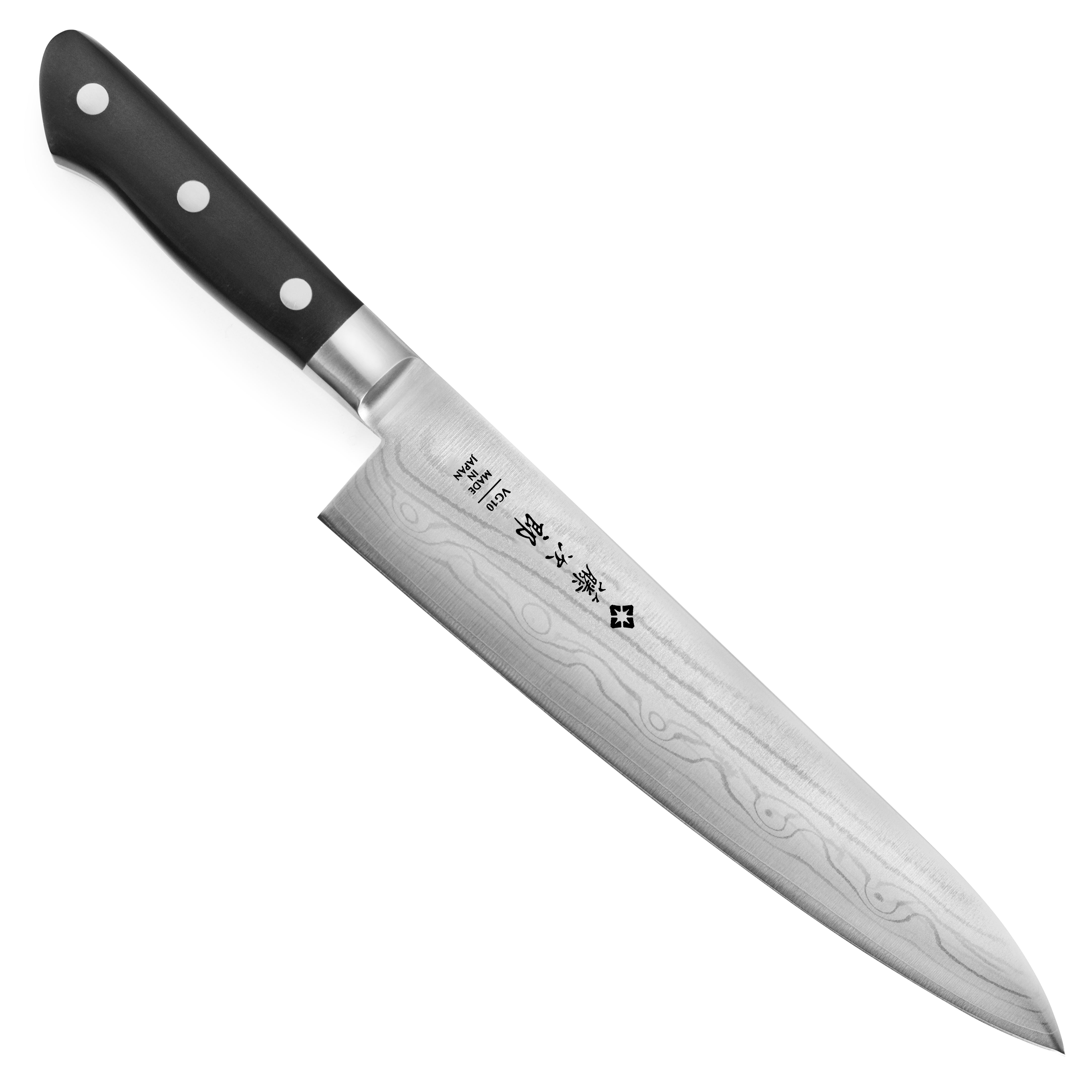 Damascus pattern on the blade of a Japanese kitchen knife