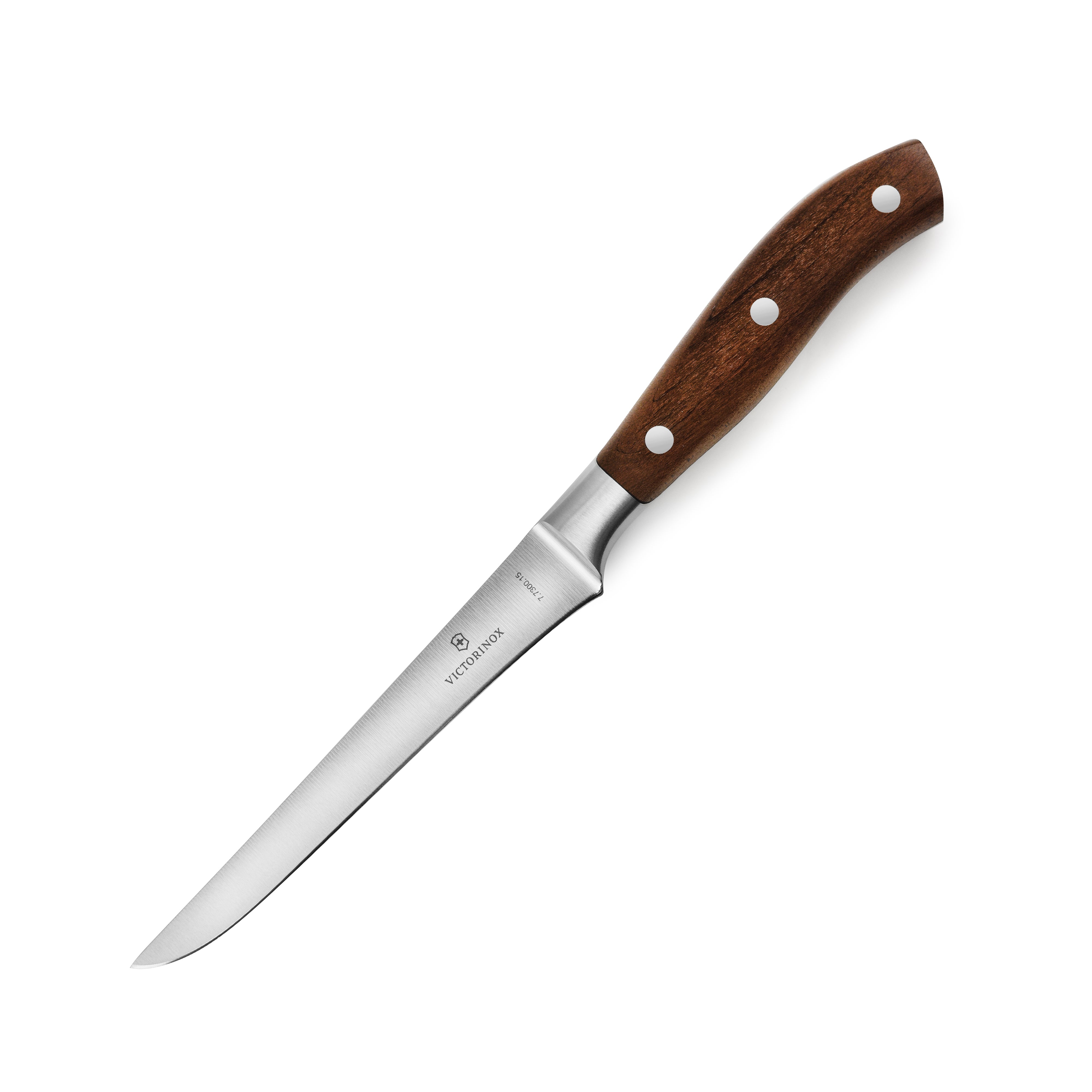 Ergonomic handle of Victorinox meat carving knife with stainless steel rivets