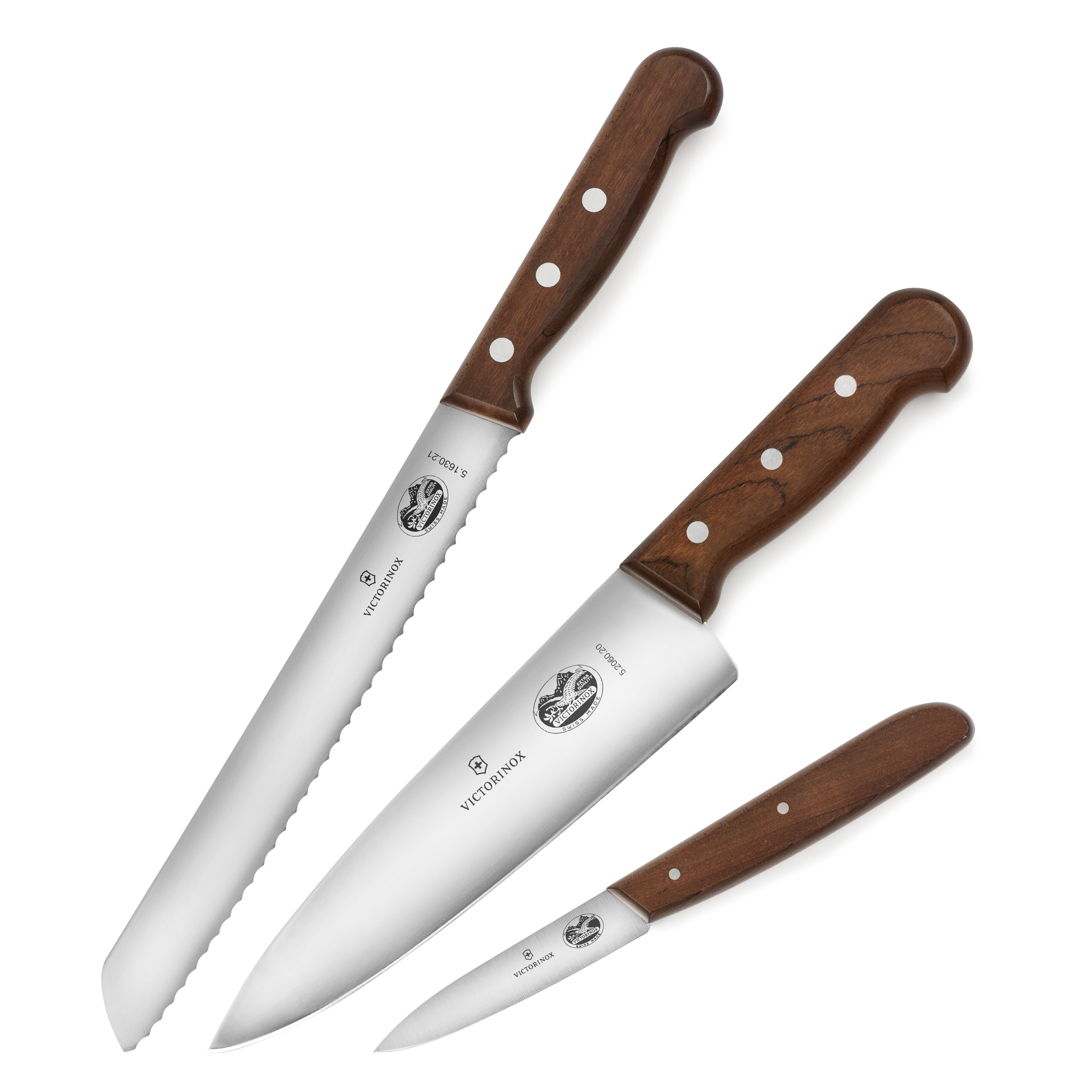 Close-up of the Swiss Precision Wood Knife Set showcasing high-carbon stainless steel blades.