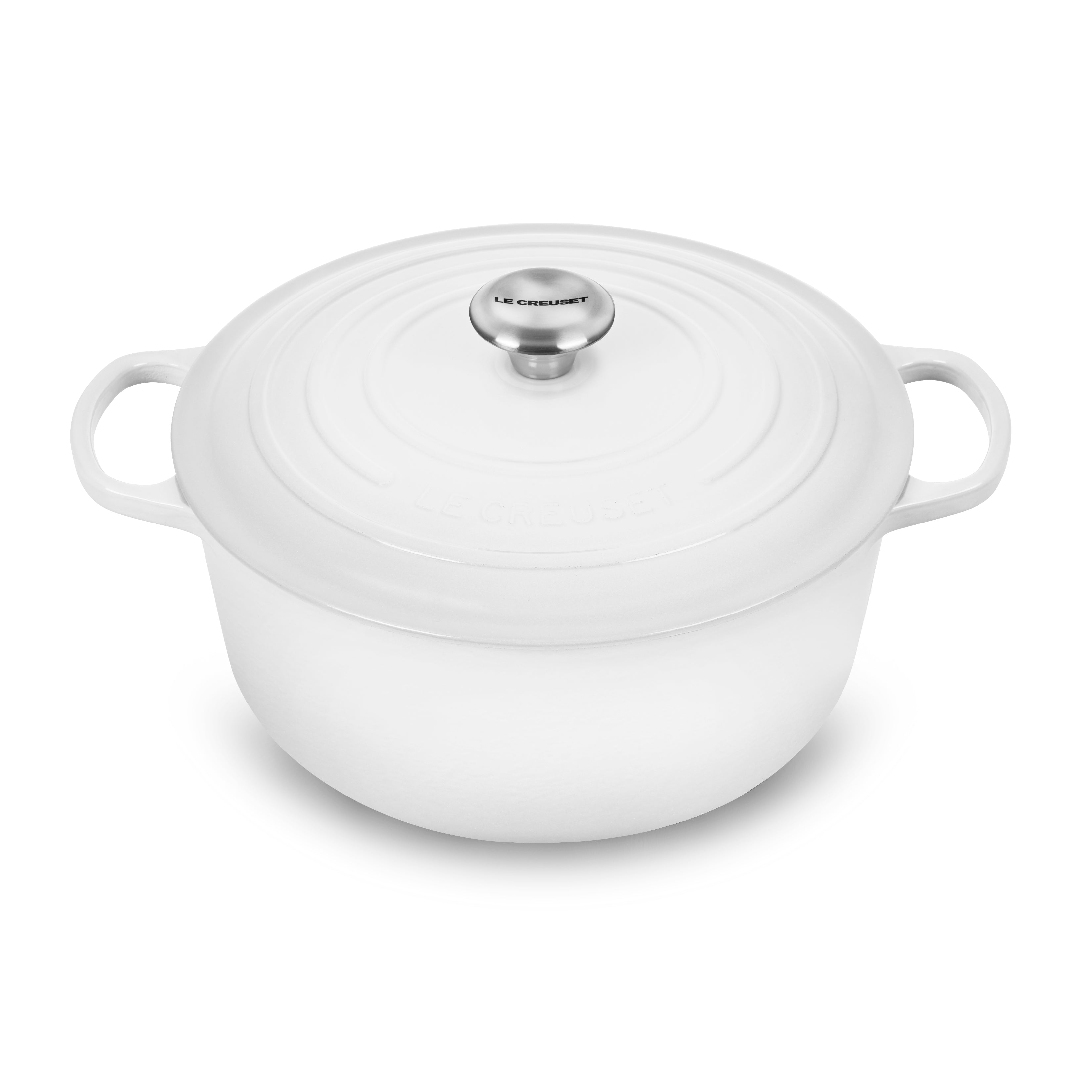 Close-up of Le Creuset 7.25-quart enameled cast iron Dutch oven lid with steam circulation design