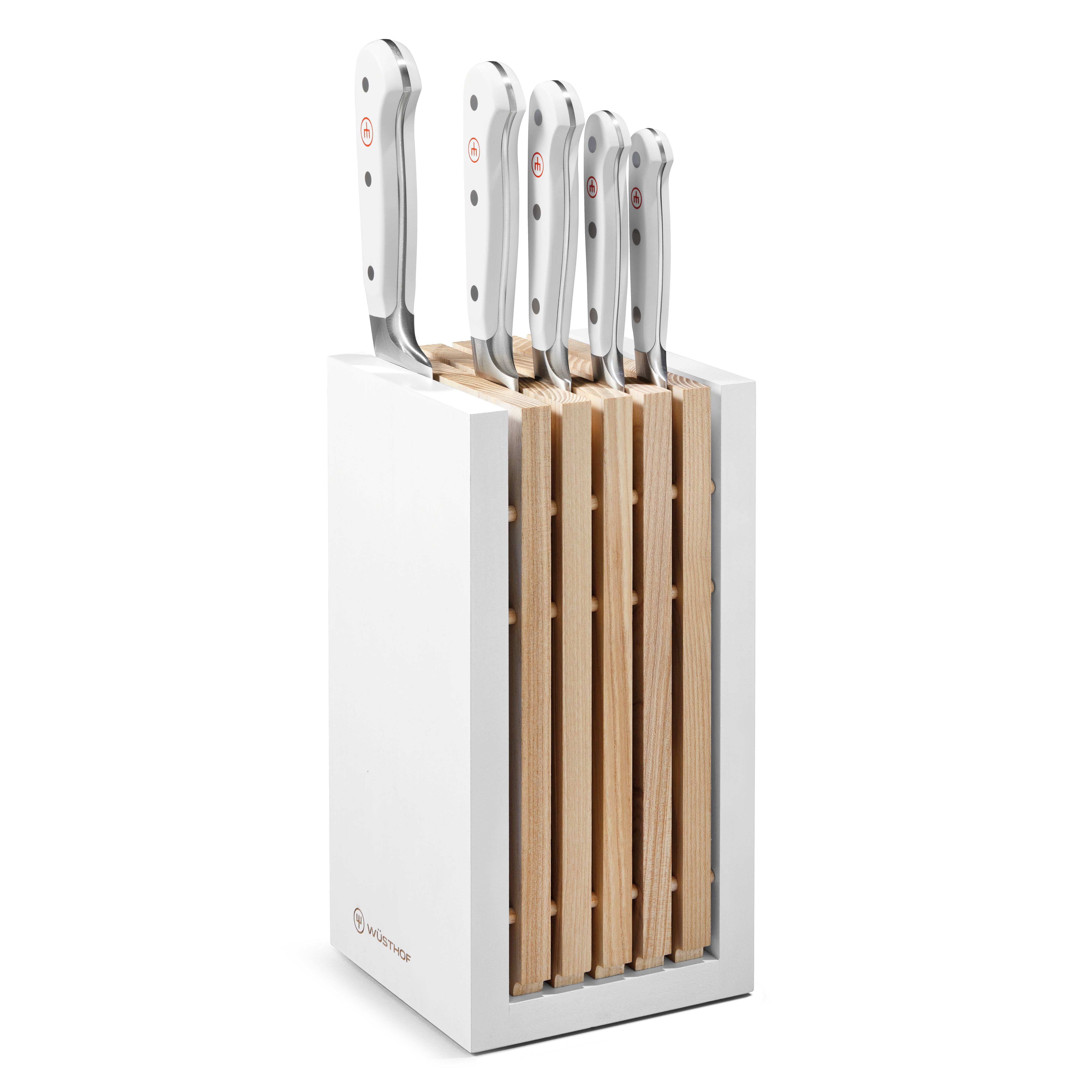 Close-up of Wusthof Classic White 6-piece knife set with sharp blades
