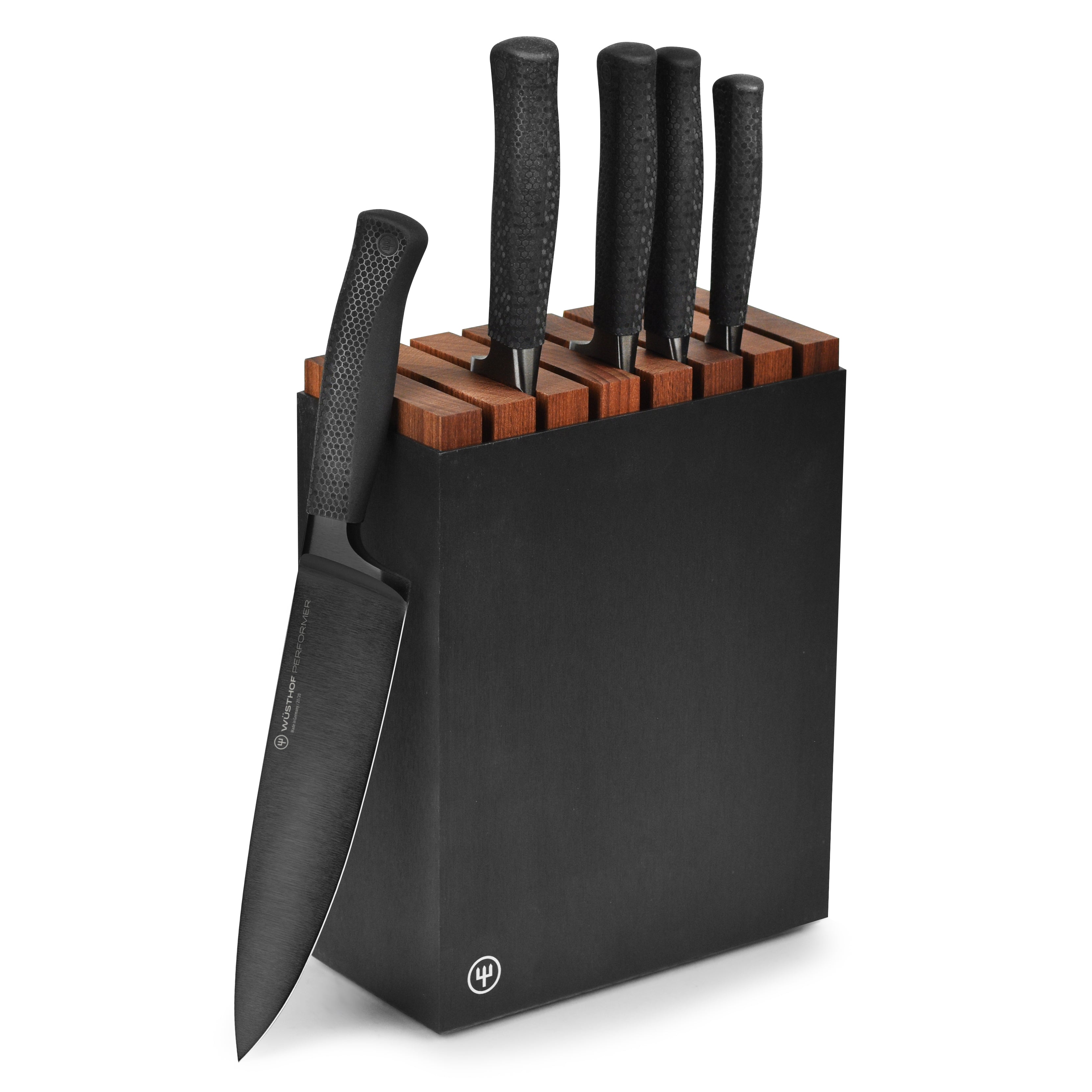 Close-up of Wusthof Performer 6-piece knife set with forged blades and ergonomic handles