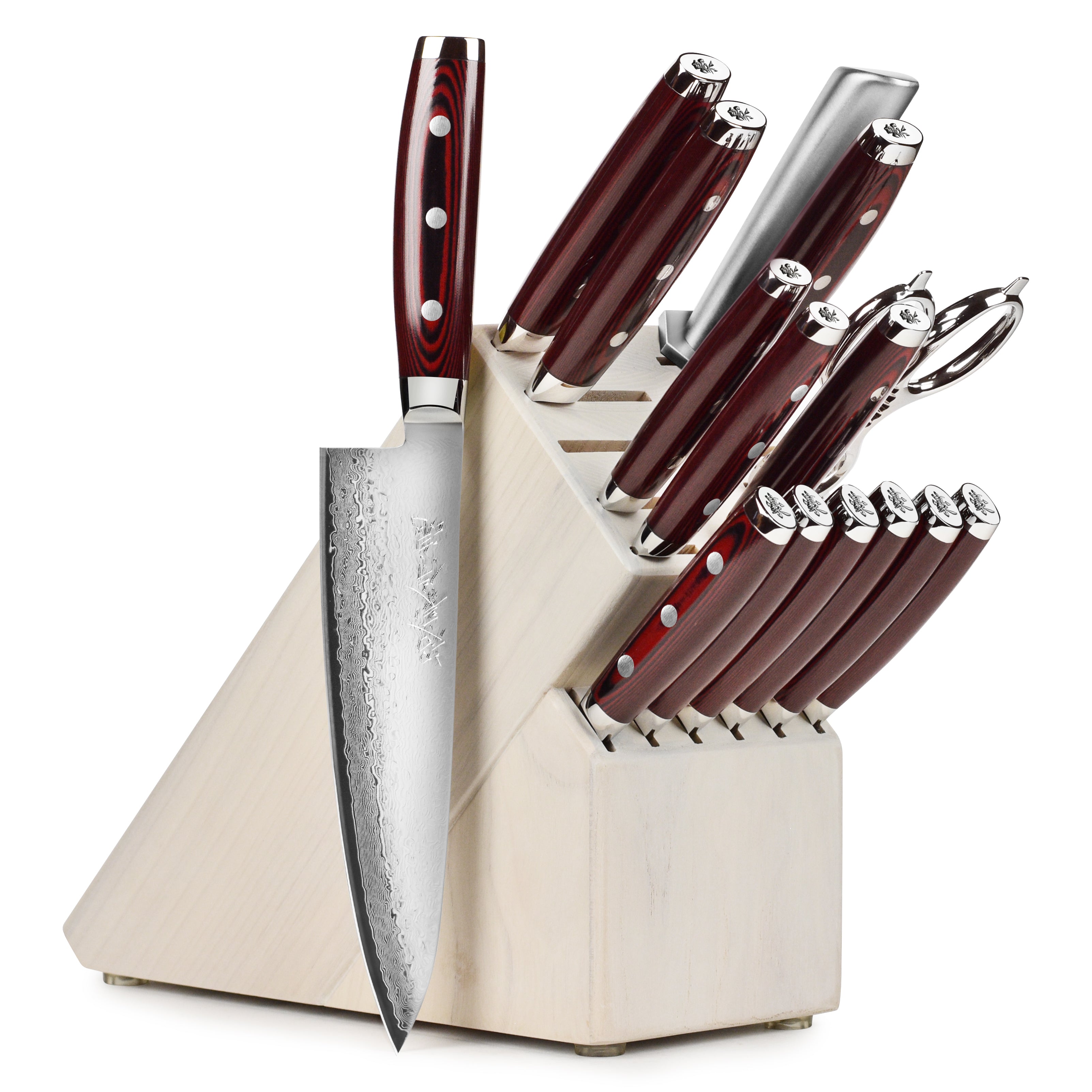 Yaxell Super Gou knife set displayed on a kitchen counter, ideal for home cooks seeking premium kitchen knives.