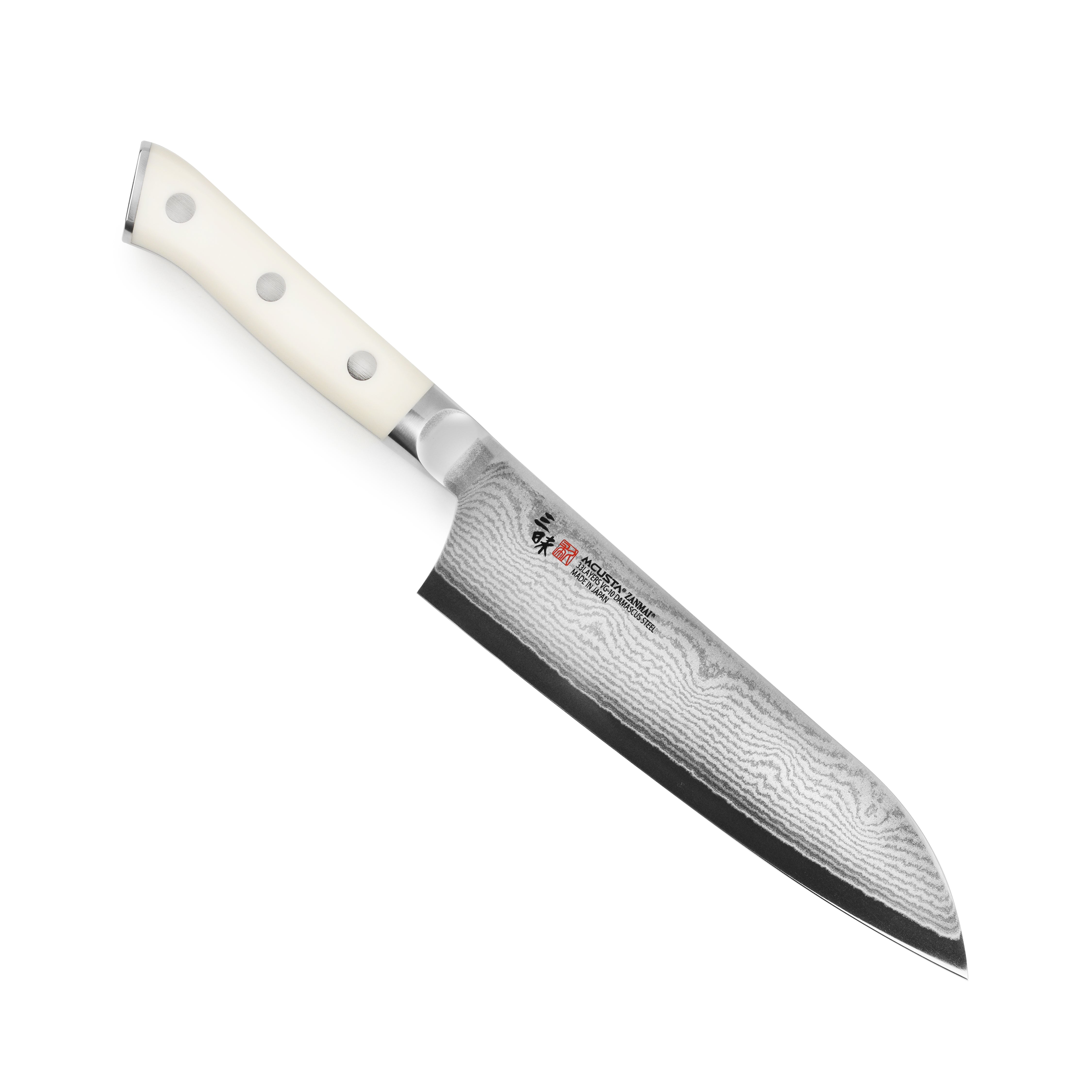Zanmai Classic 7-Inch Santoku Knife featuring a Damascus stainless steel blade