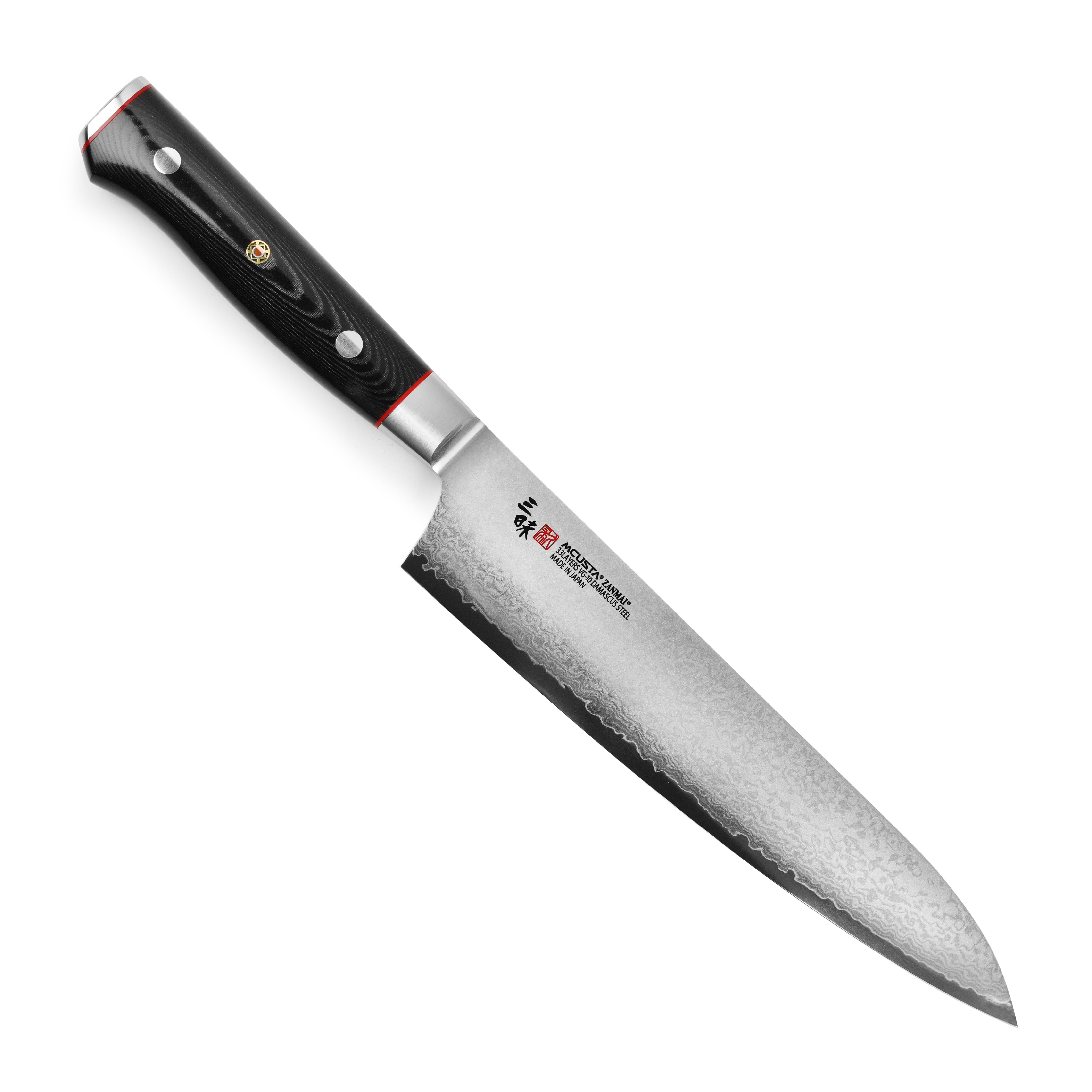 Zanmai Damascus Gyuto chef knife with layered steel blade and ergonomic handle for precision cutting