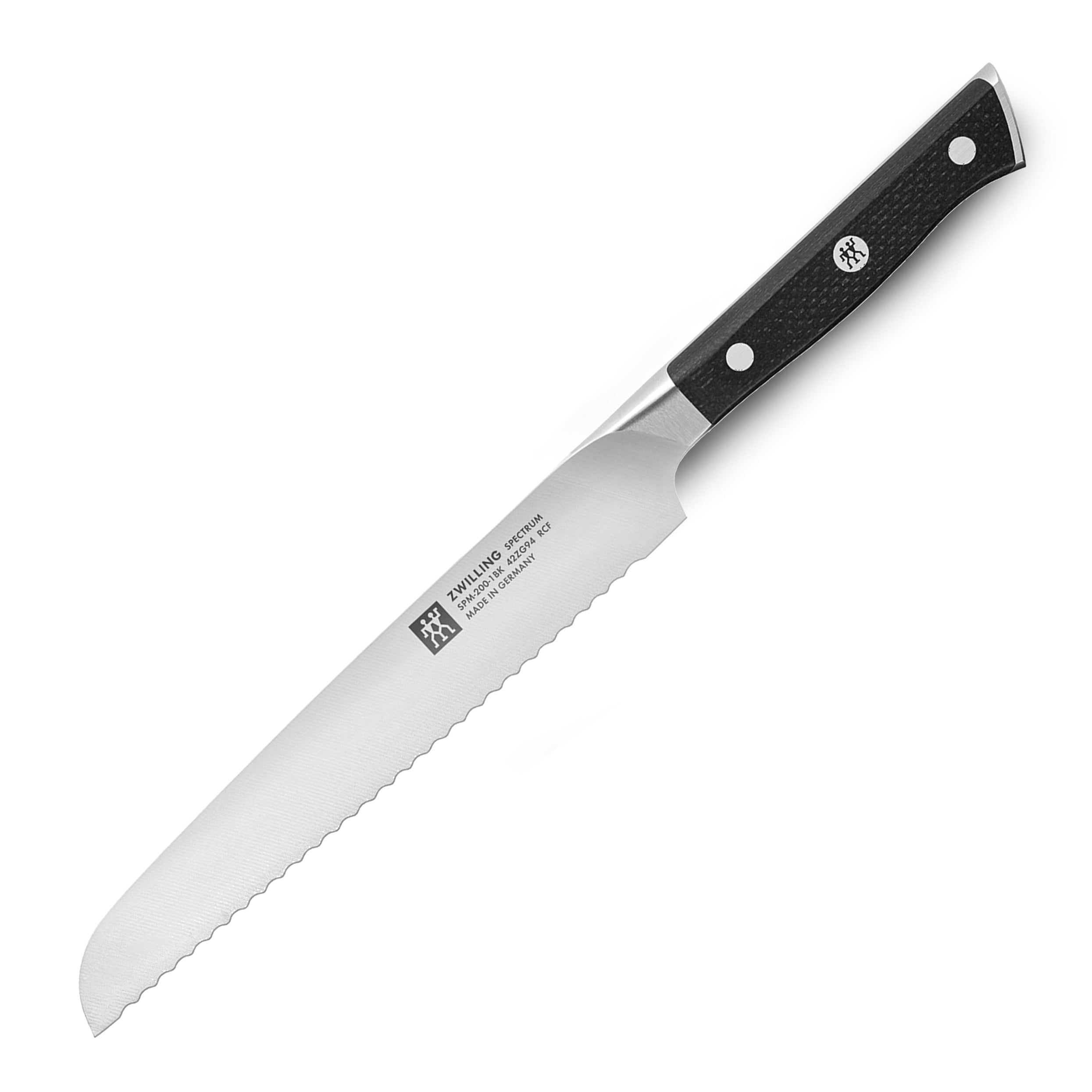 Back view of Zwilling Spectrum 8-inch bread knife with full tang handle