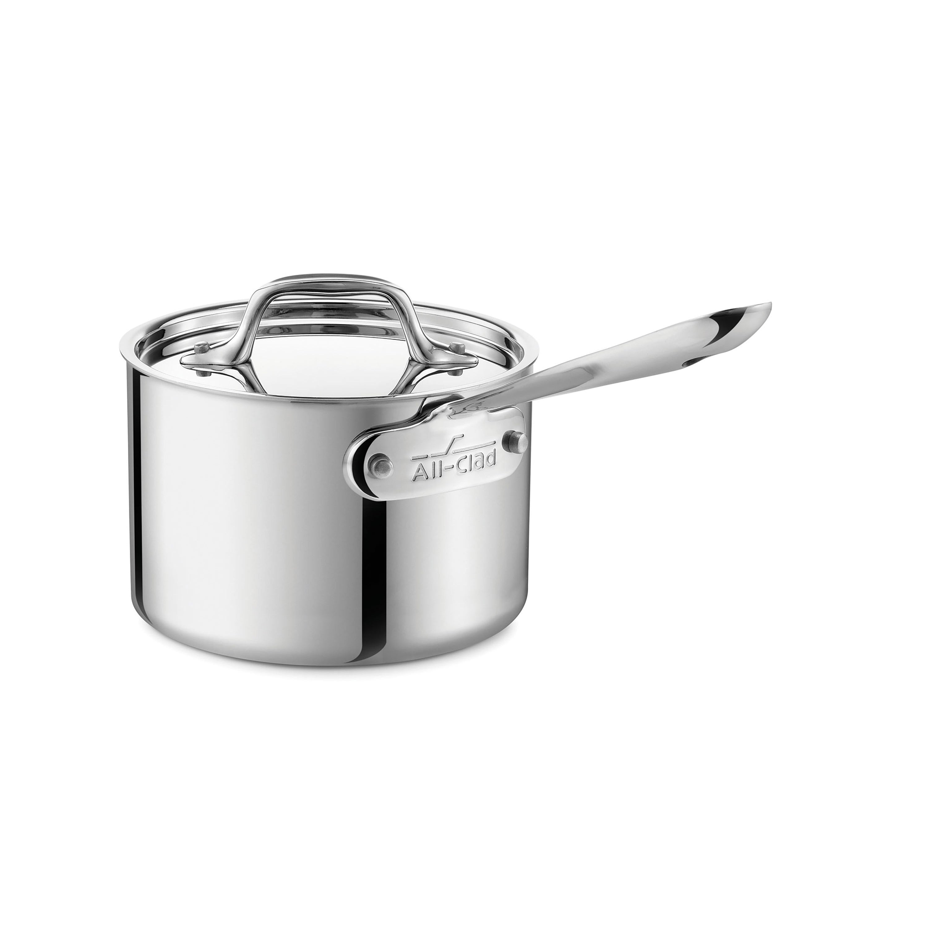 Close-up of the premium stainless steel induction saucepan showcasing its durable design and aluminum core.