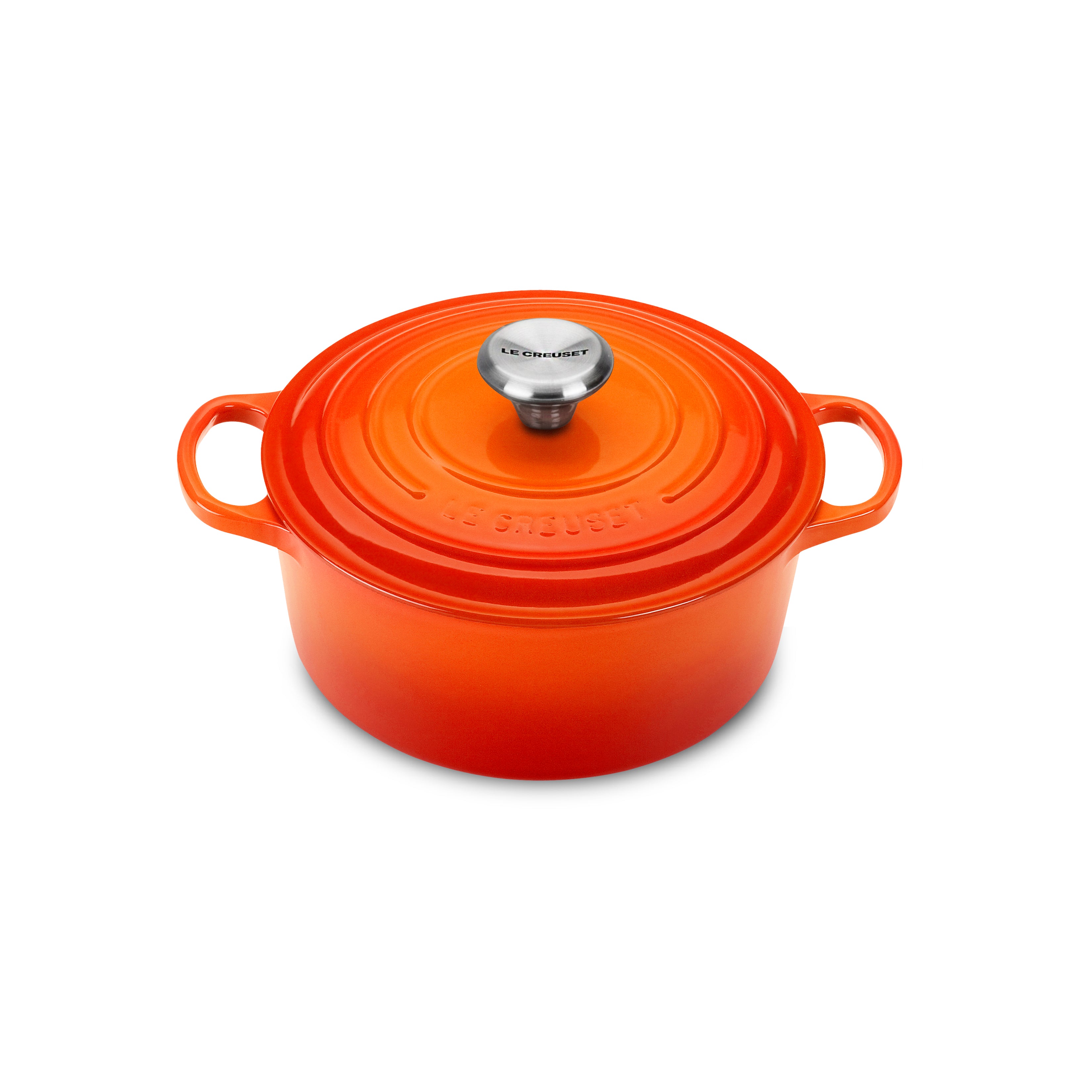 Le Creuset Flame 2-quart cast iron Dutch oven with lid and handles for even heat distribution
