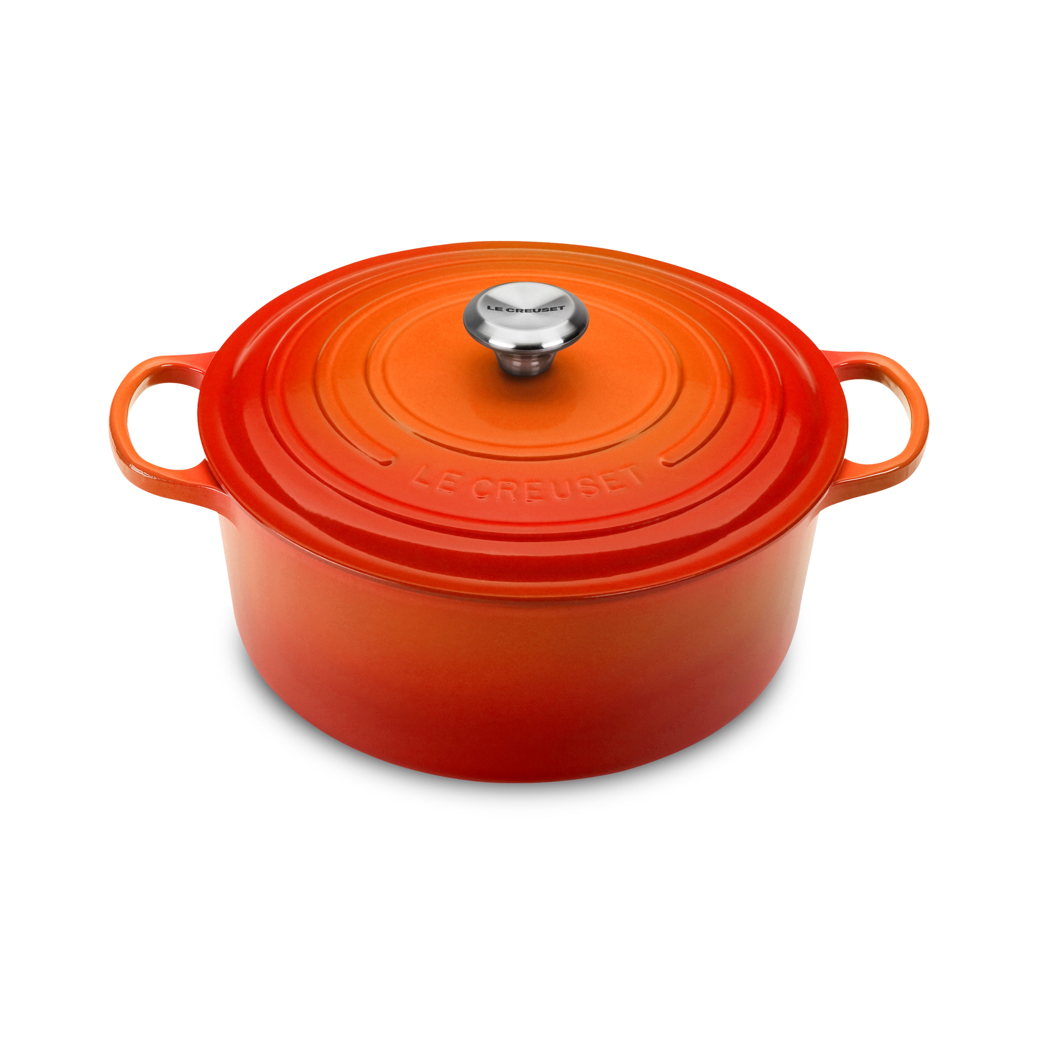 Le Creuset Flame 5.5-quart Dutch oven front view with lid on