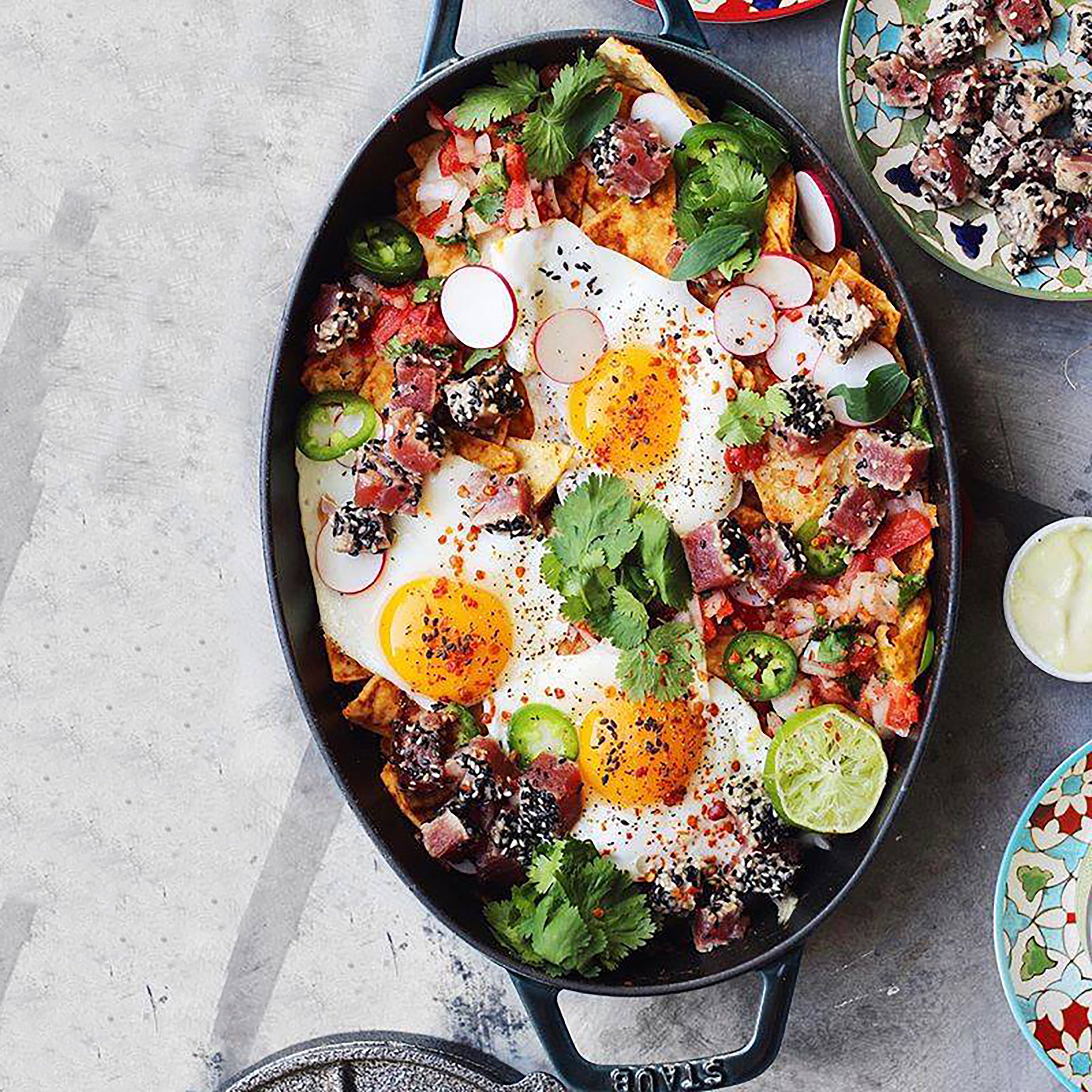 Close-up of the best cast iron au gratin dish, emphasizing its durable construction and elegant design.