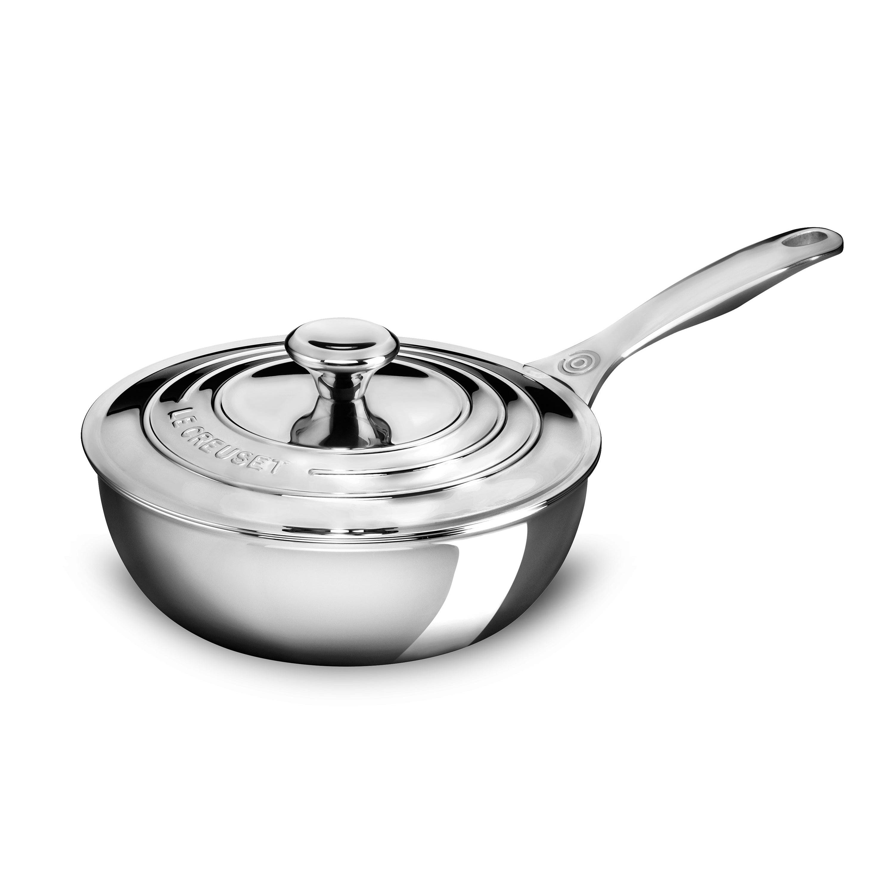 Le Creuset 2-quart saucier with ergonomic handle and precision pour rim