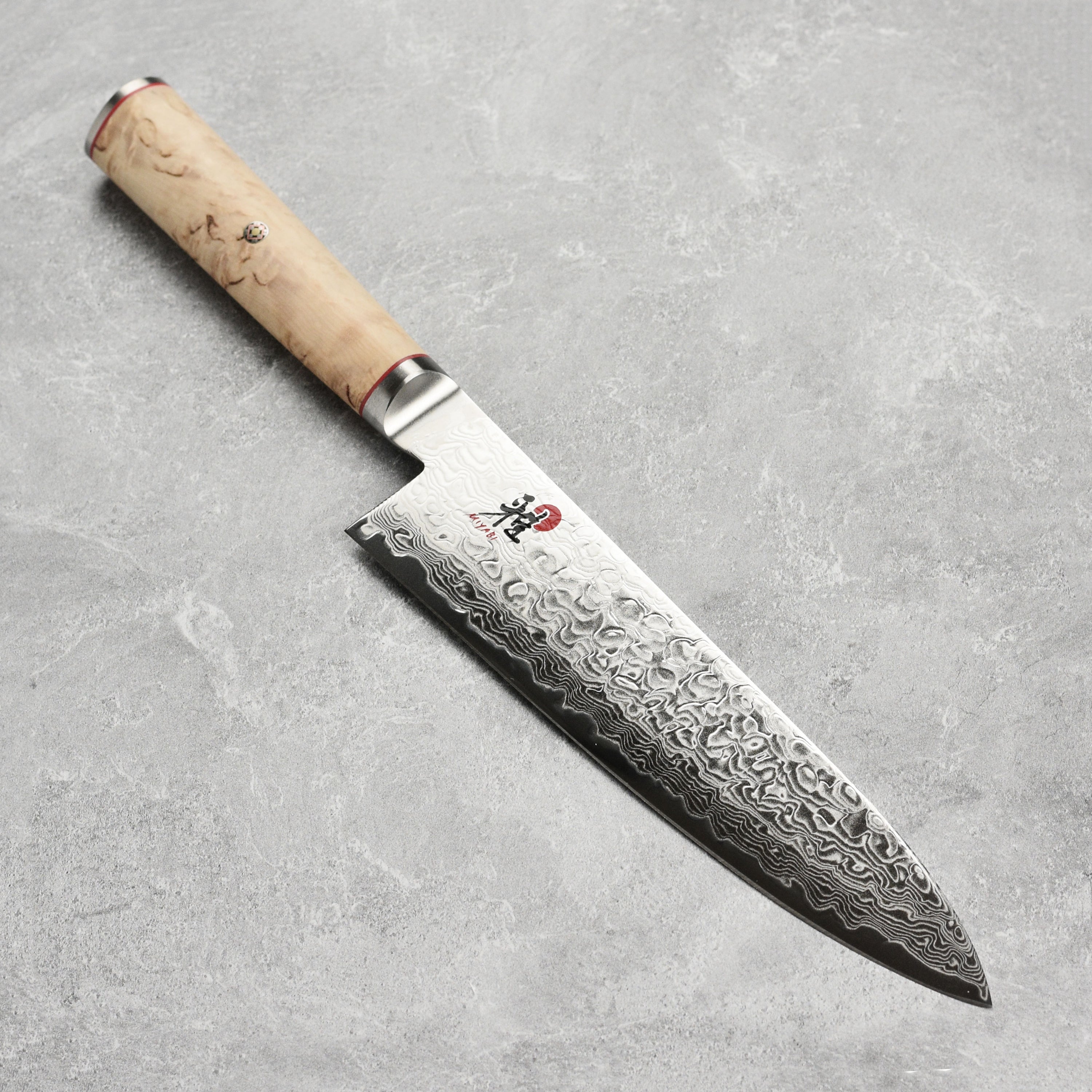 Miyabi Birchwood SG2 Japanese Damascus chef's knife blade detail