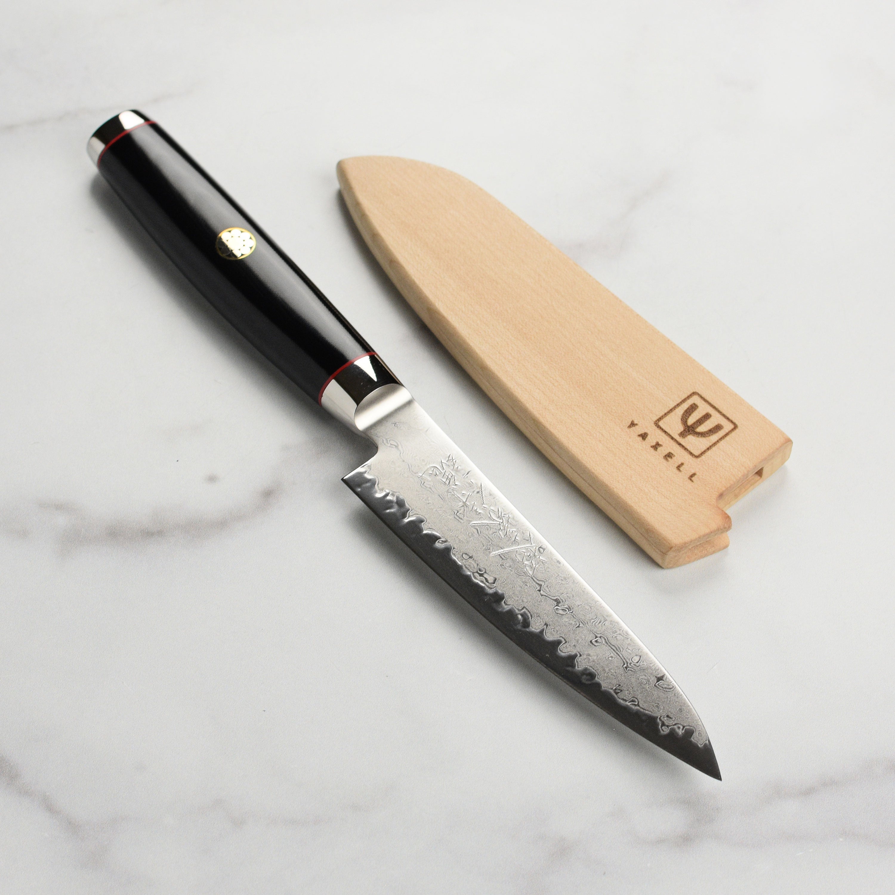 Yaxell Ypsilon SG2 utility knife with micarta handle and red spacers