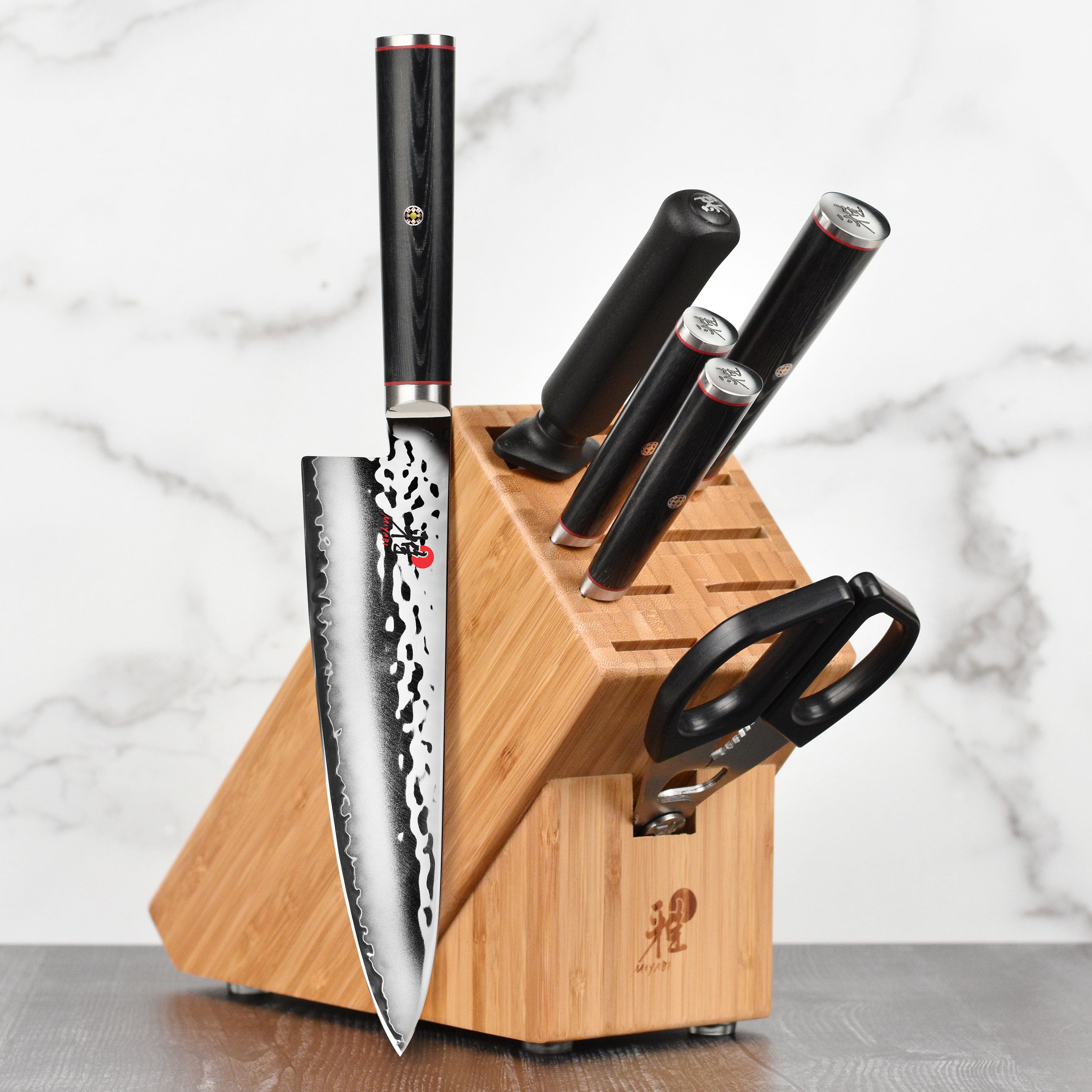 Miyabi Mizu SG2 knife block set showing the elegant design and craftsmanship.