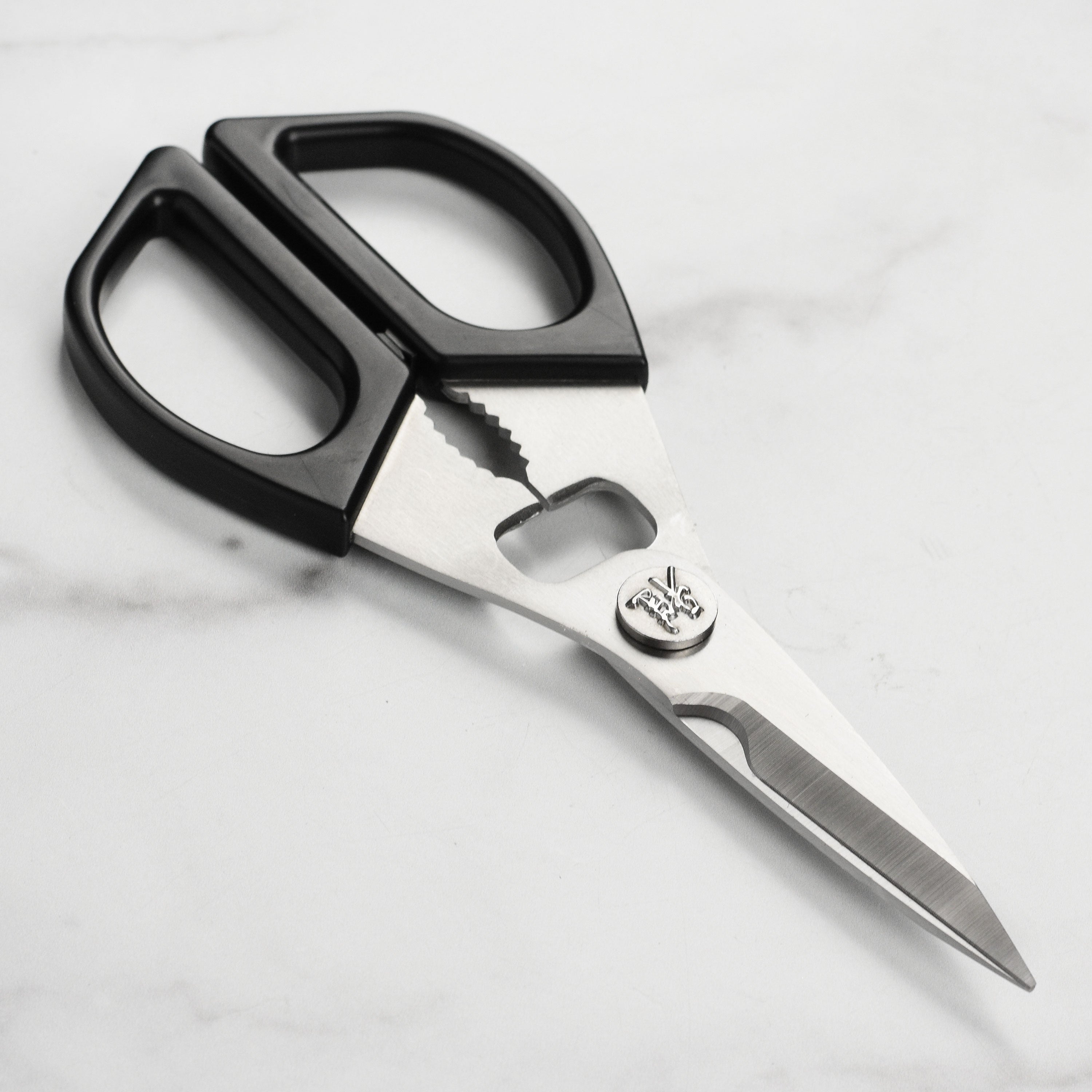 Japanese kitchen shears with micro-serrated blades for precise cutting