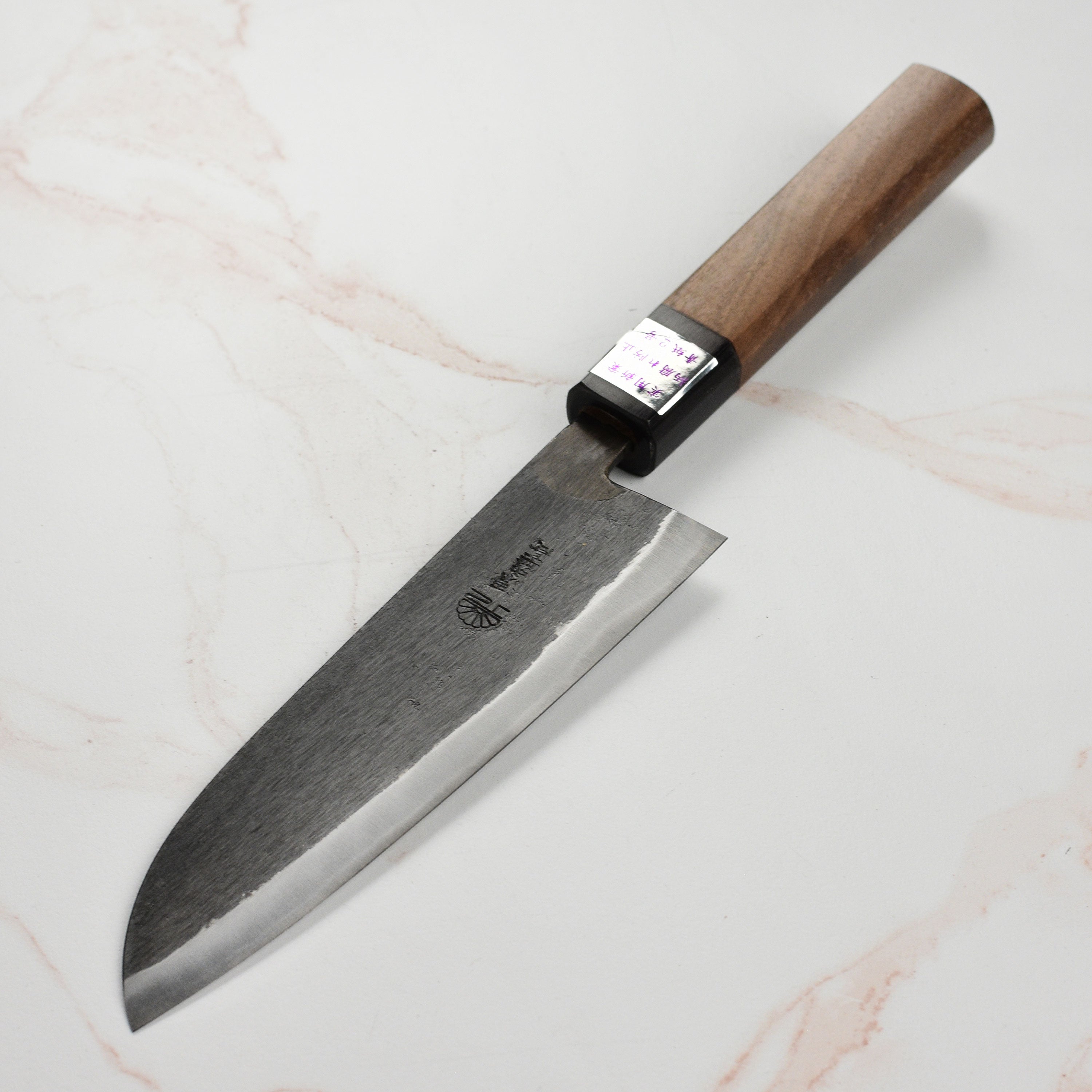 Moritaka Aogami #2 Santoku knife with walnut handle, ideal for slicing vegetables