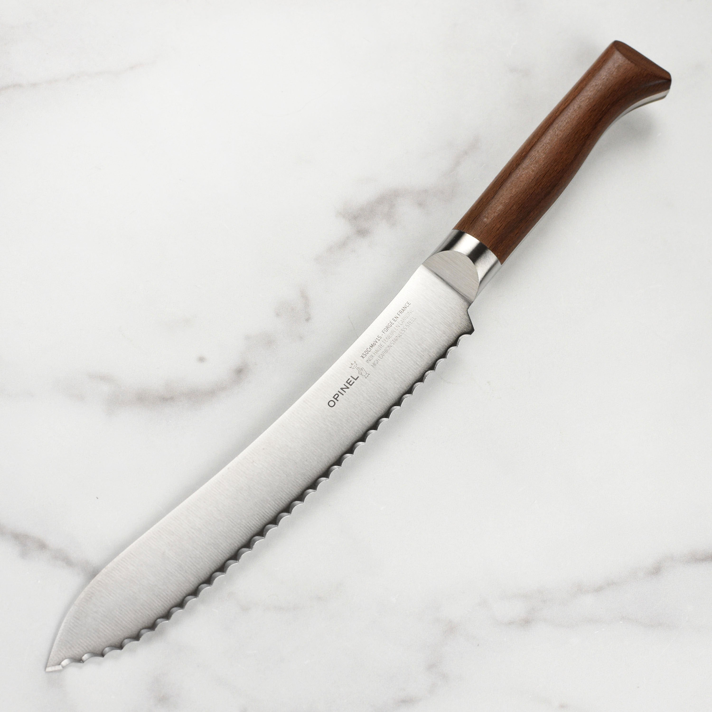Opinel 8-inch bread knife forged blade with ergonomic handle for home use