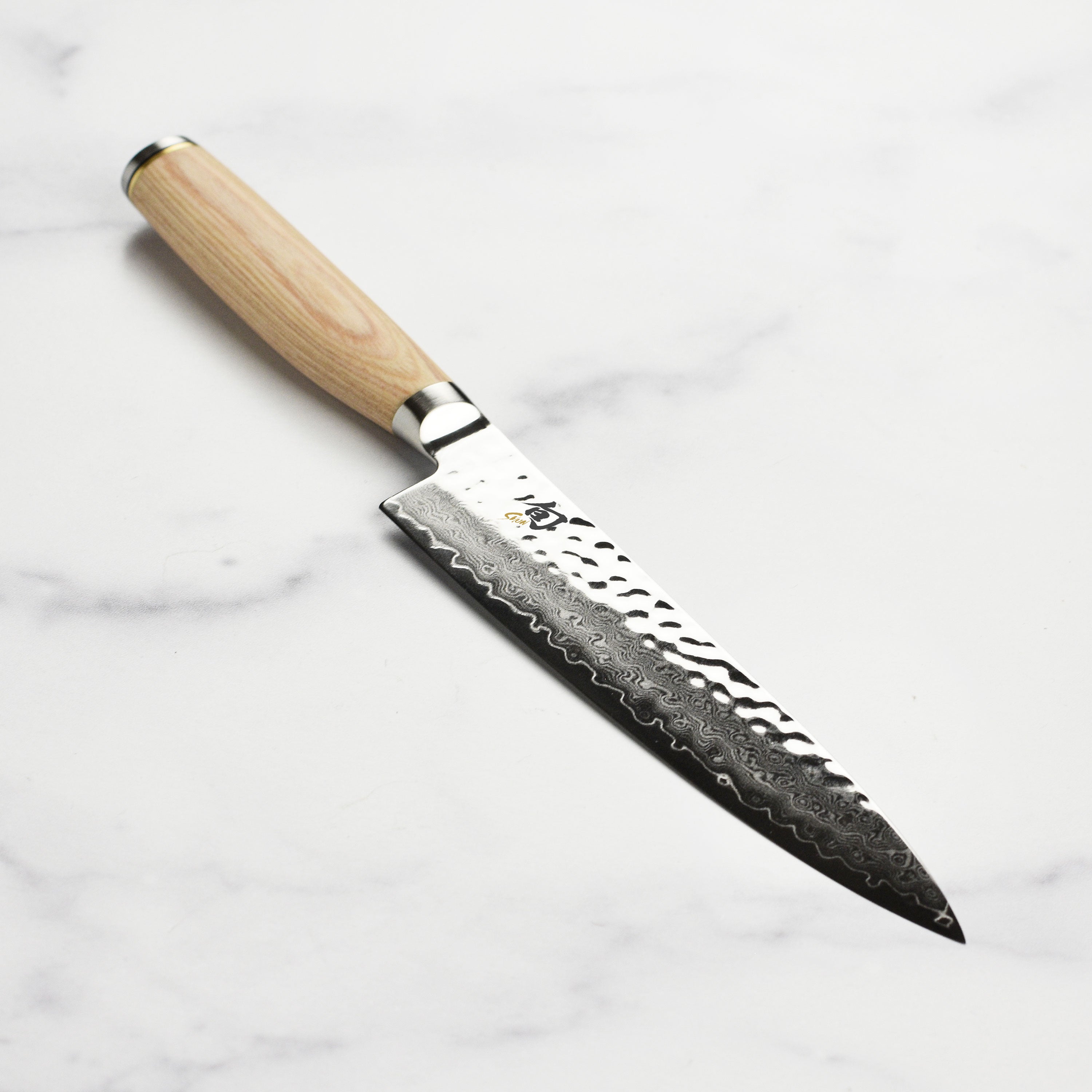 Shun Premier Blonde utility knife with Damascus layers and hammered finish