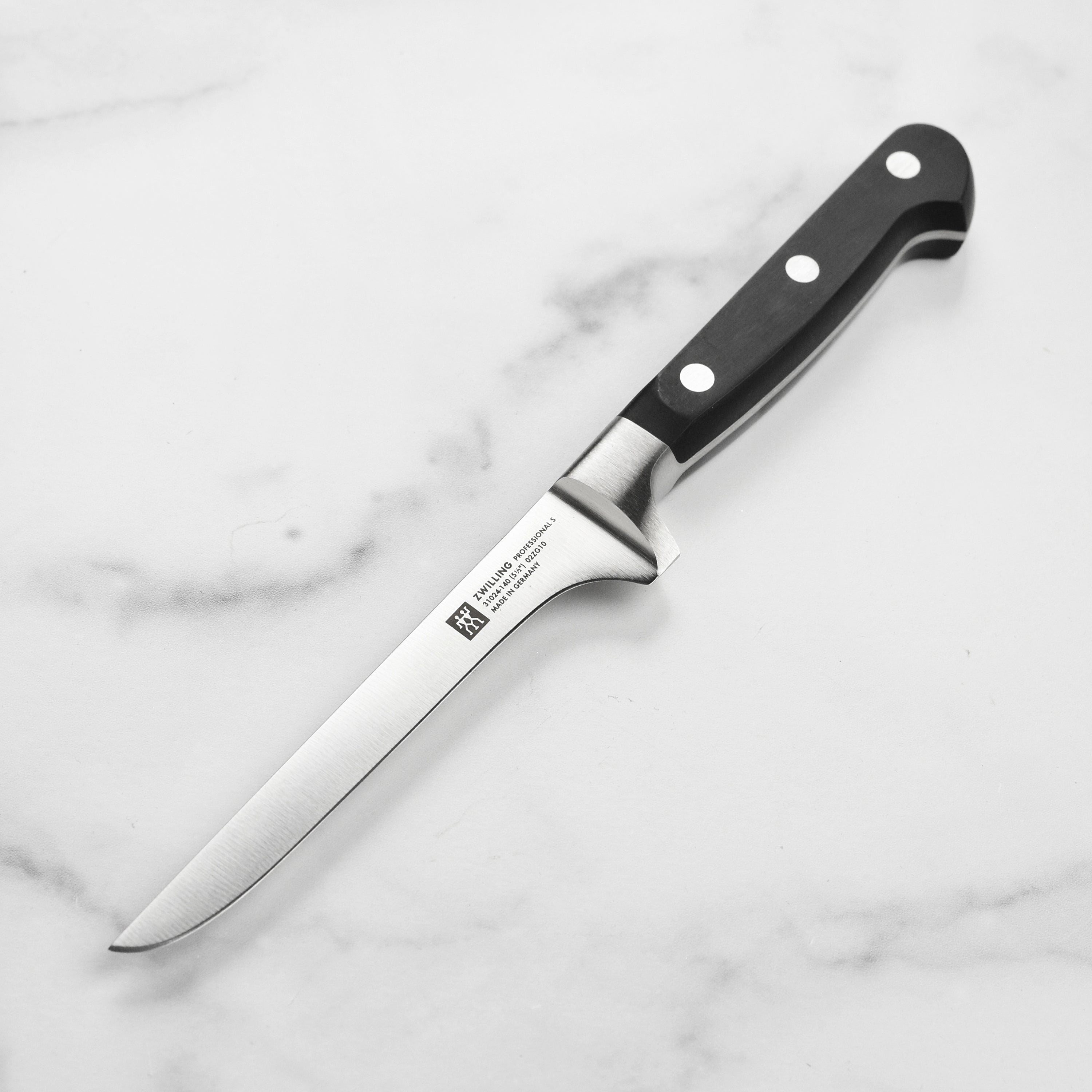 Zwilling Professional S 5.5-inch flexible boning knife with detailed blade view for precision cutting