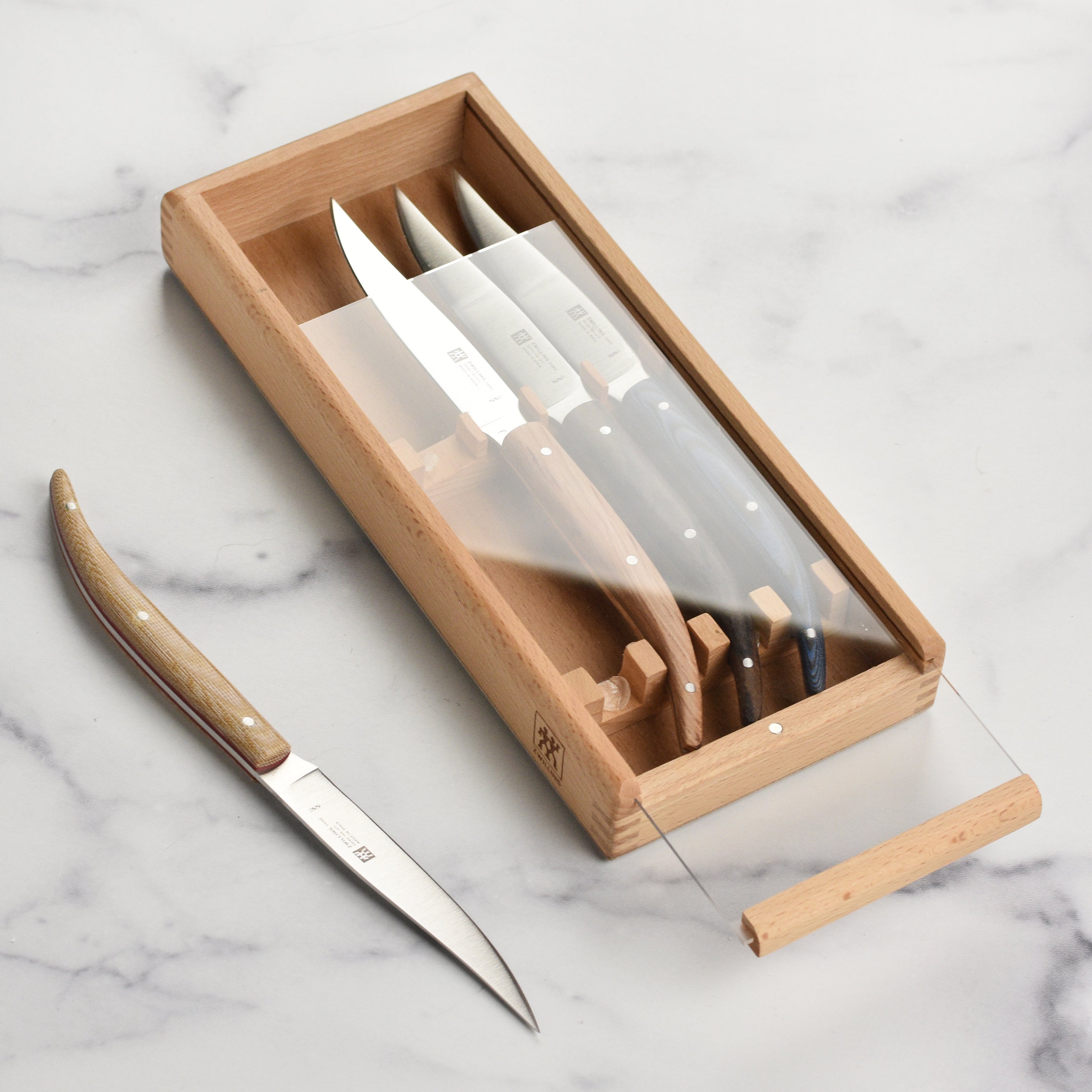 High quality Toro steak knife set displayed in a wooden gift box, showcasing the elegant design and craftsmanship.