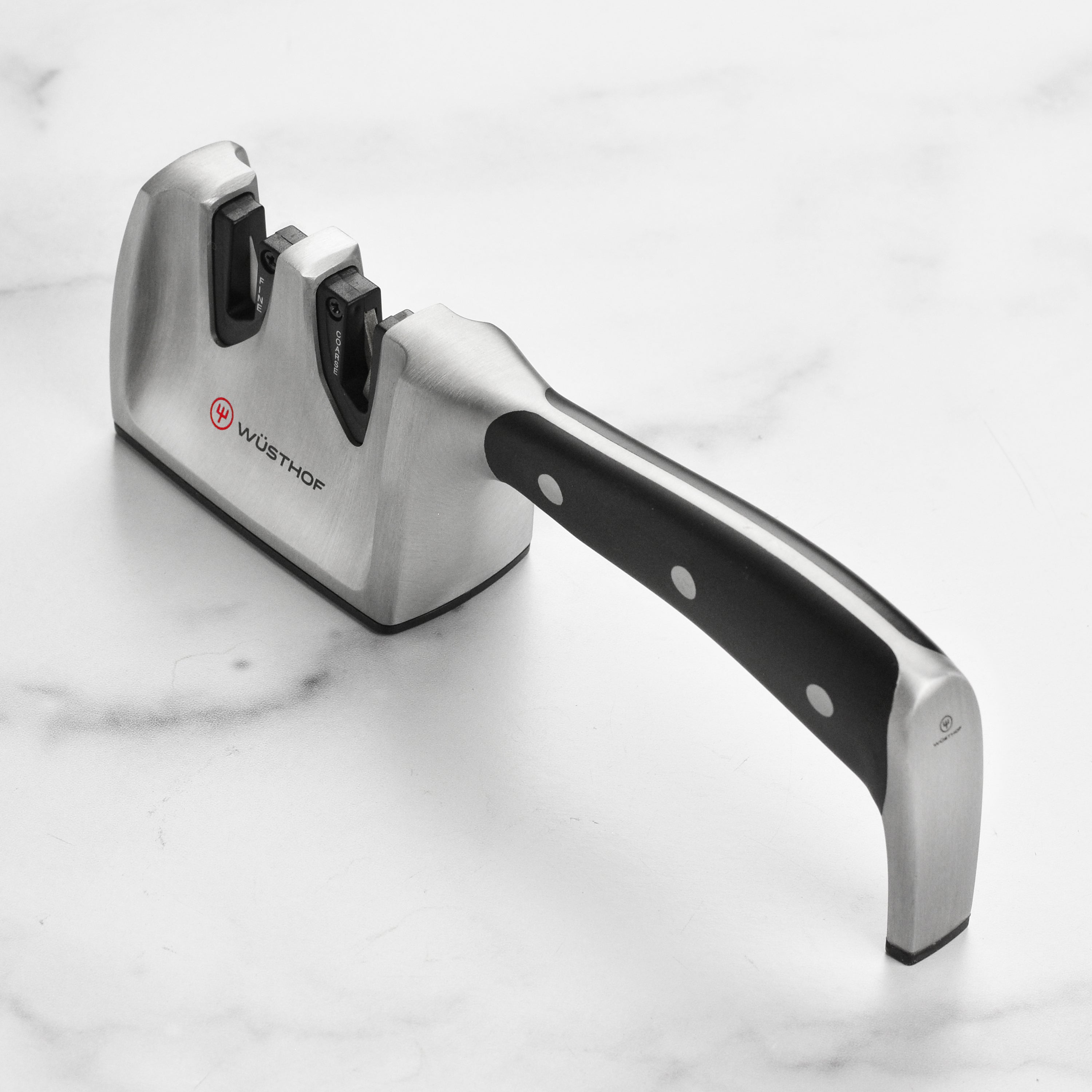 Wusthof hand-held knife sharpener with ergonomic handle and non-slip base