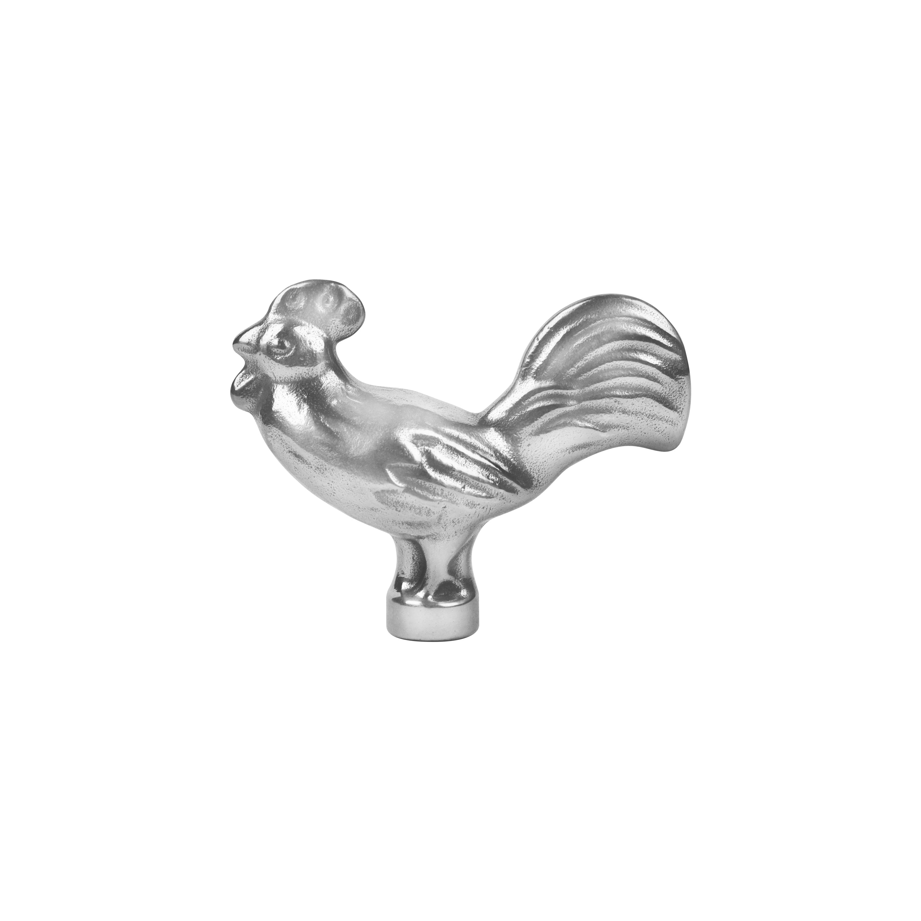 Durable rooster knob for Dutch oven showcasing its brushed stainless steel finish.