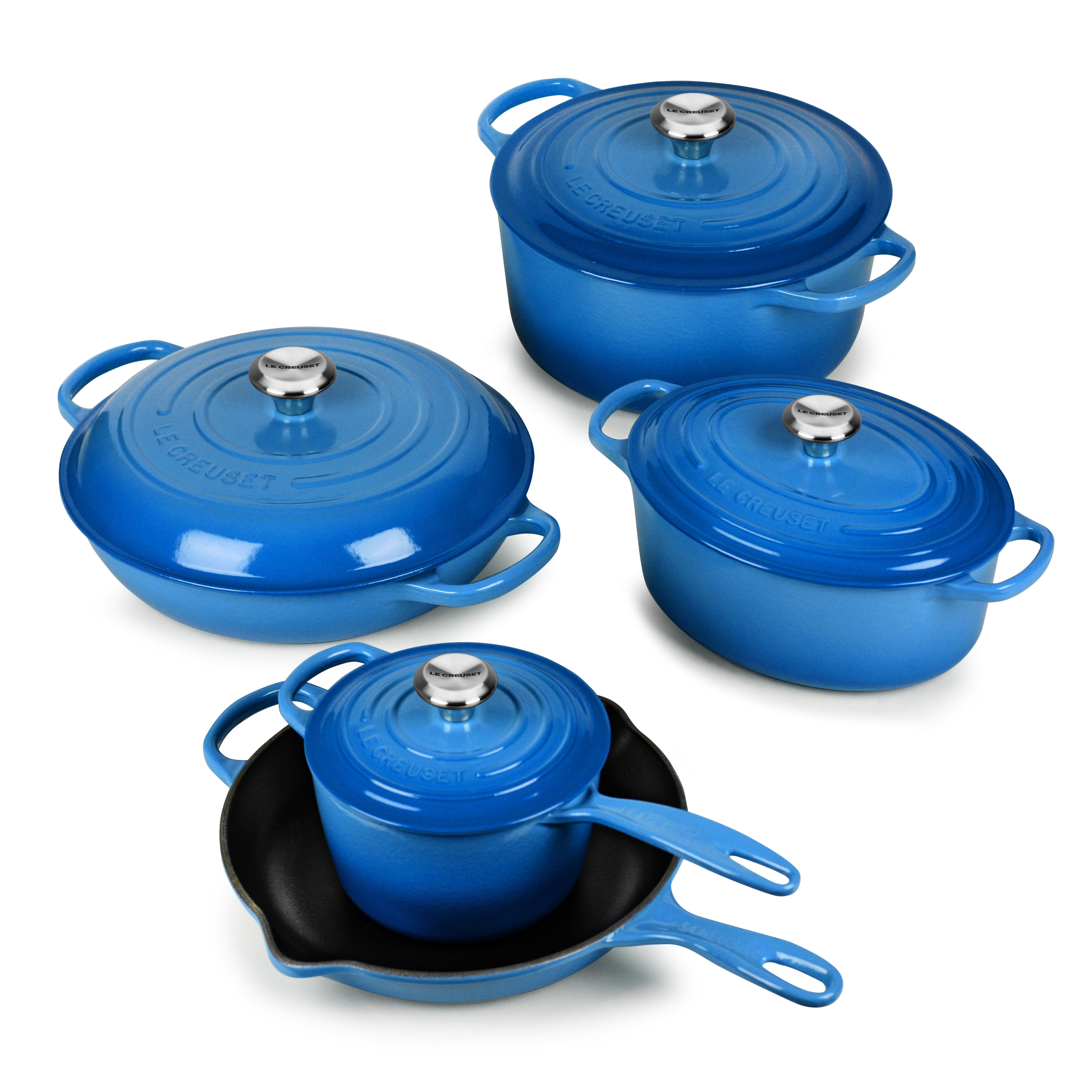 Overhead view of Le Creuset Marseille Dutch oven simmering on an induction stovetop