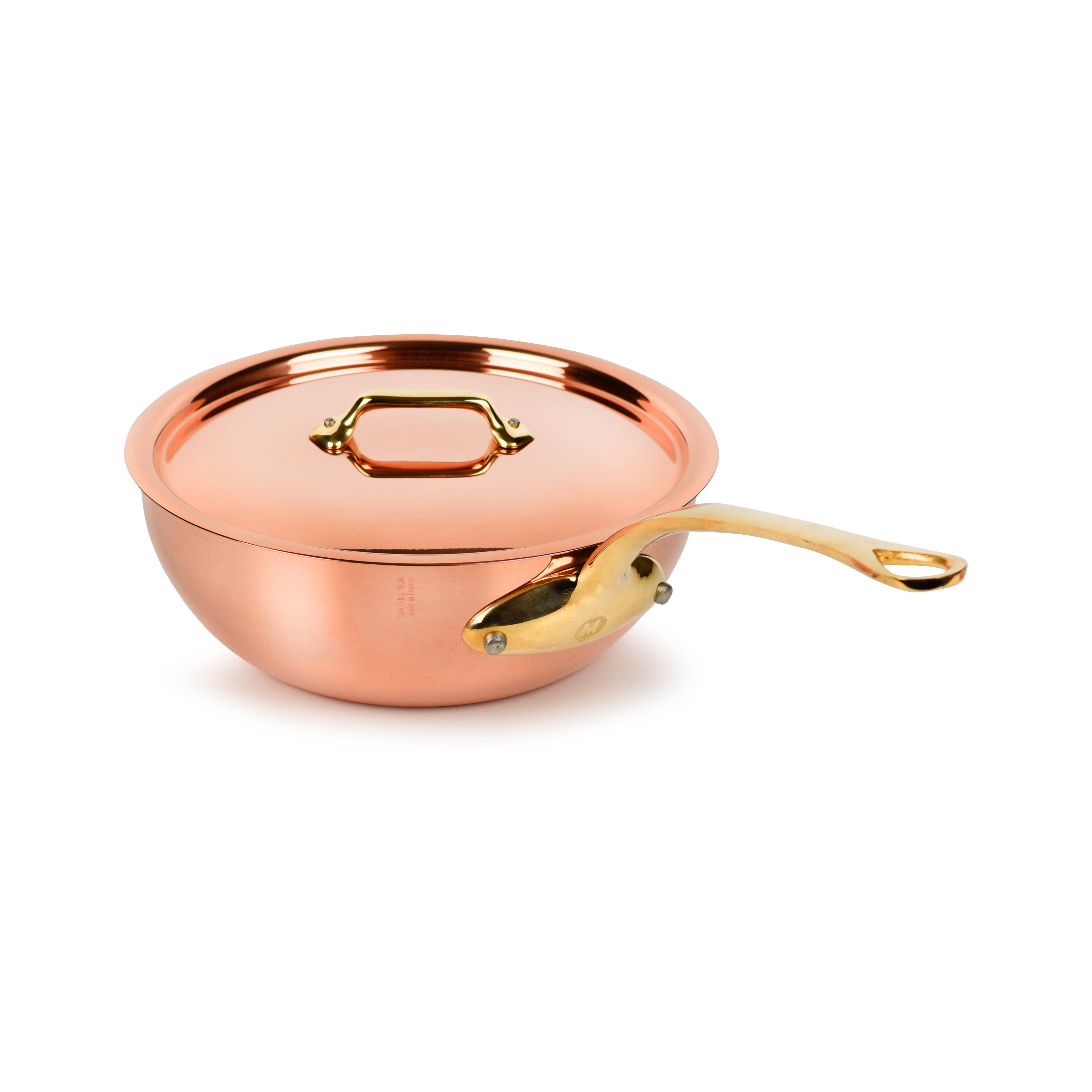Mauviel Premium Copper Saucier Pan showcasing its elegant design and bronze handle