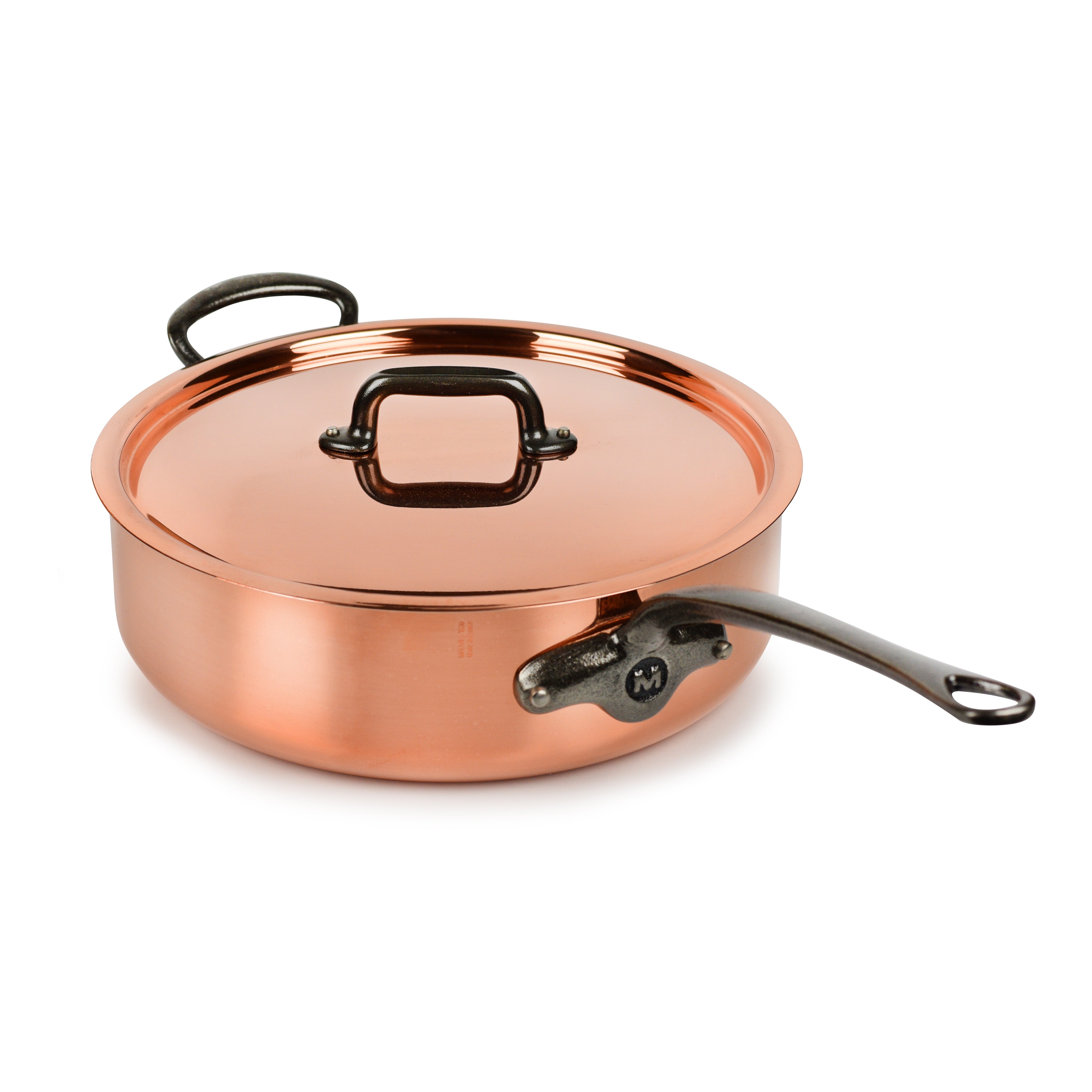 Mauviel M200Ci copper saute pan with lid in a professional kitchen setting