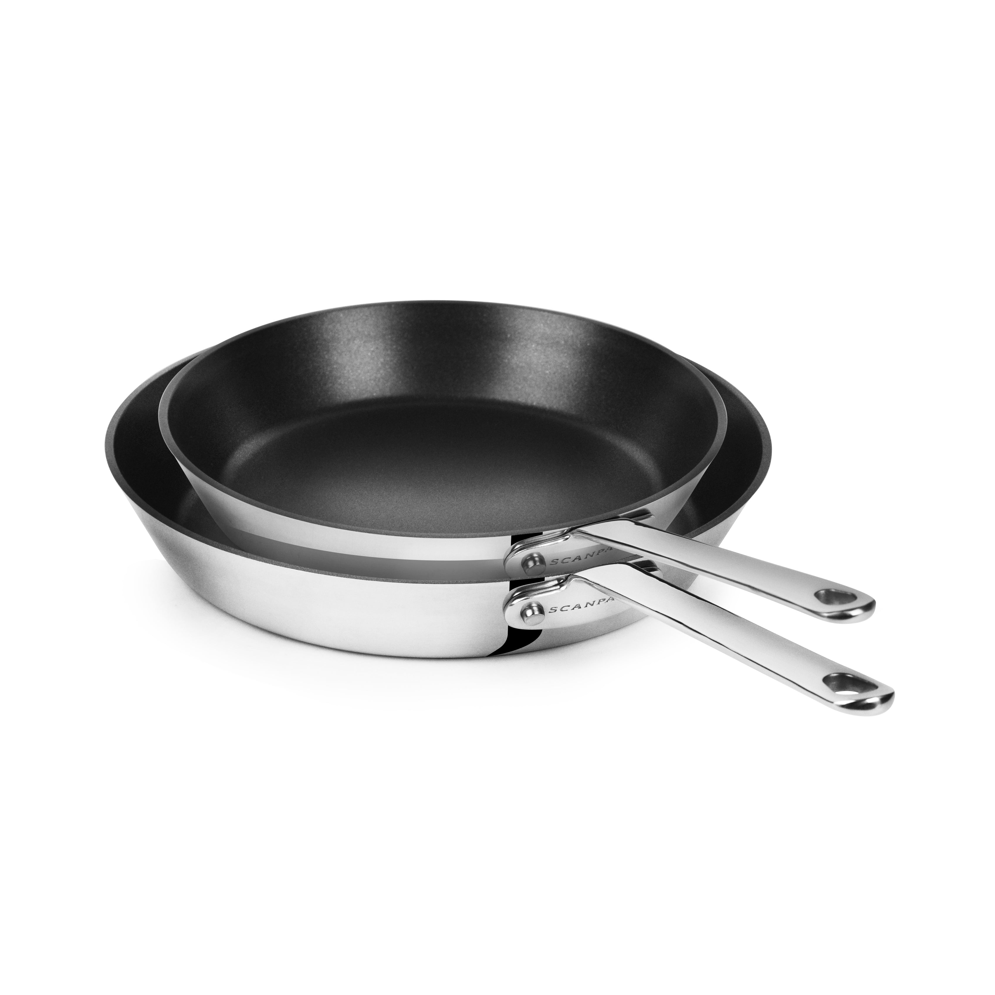 Close-up of the Elite Nonstick Frying Pan showing the Stratanium+ coating and stainless steel finish.