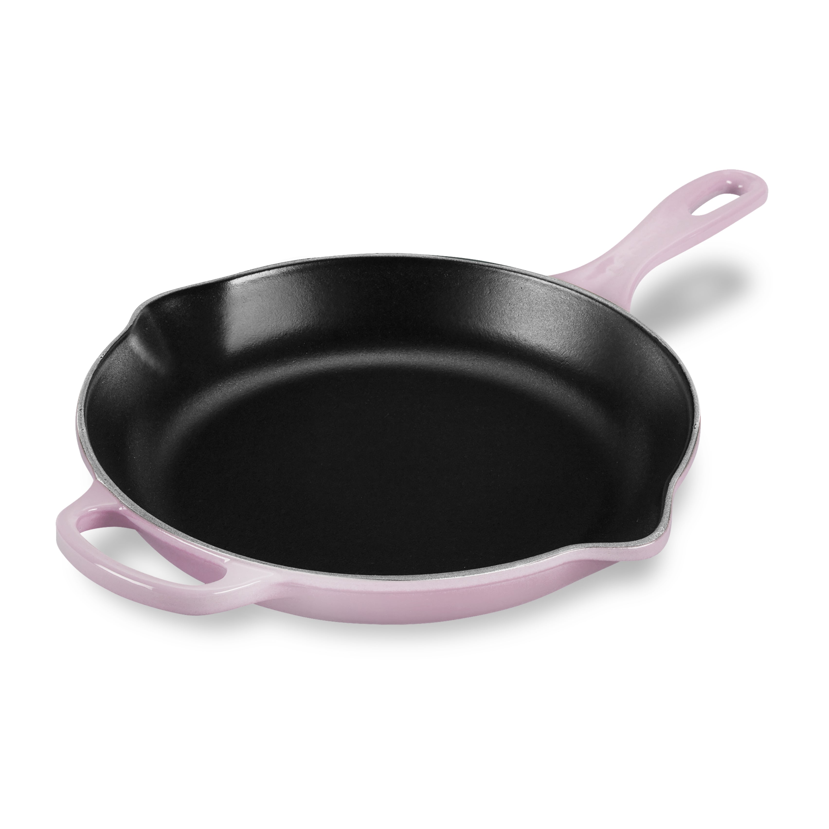 Le Creuset skillet showcasing its beautiful enameled finish and shallot handle.