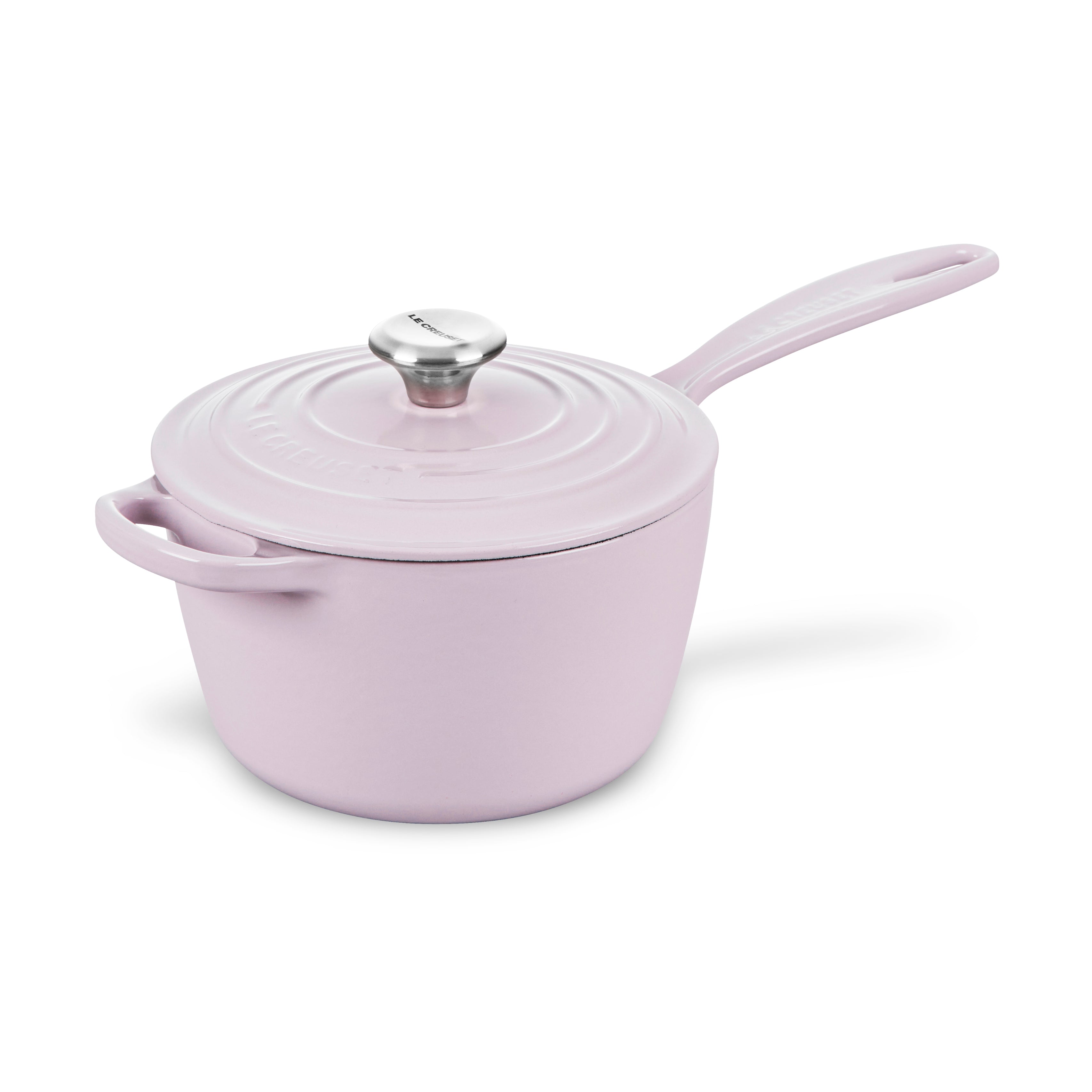 Le Creuset 2.25-quart saucepan with ergonomic handle and lid, perfect for cooking.
