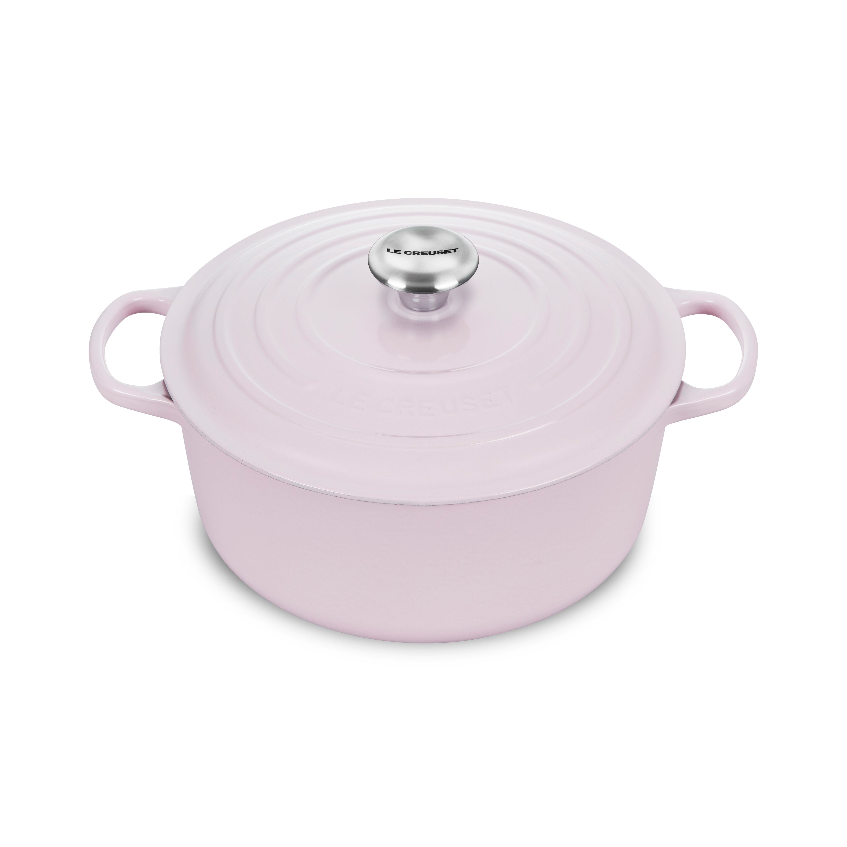 Le Creuset Signature 5.5-quart cast iron Dutch oven with shallot color on stovetop