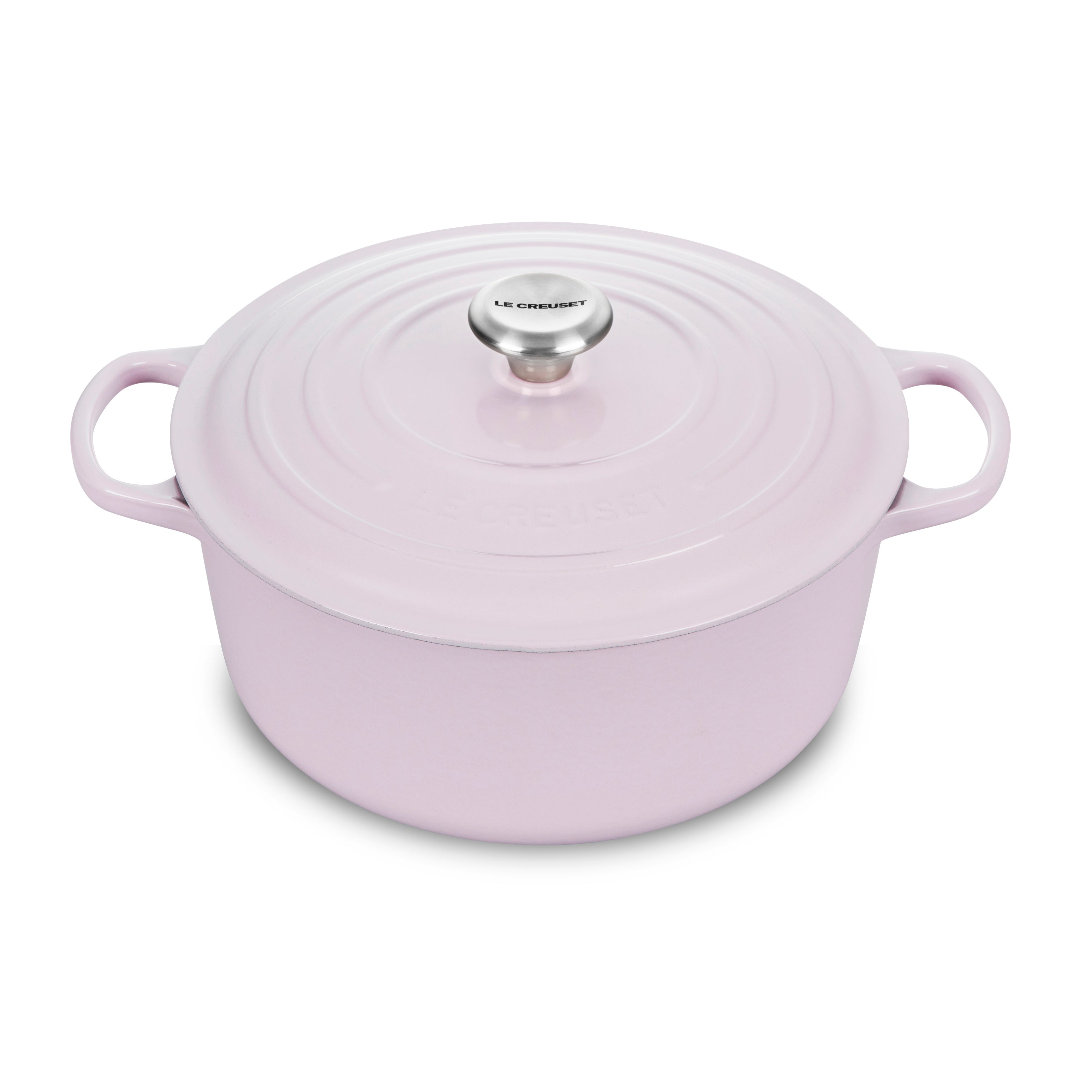 Le Creuset Dutch oven for induction cooktop with glossy enamel finish