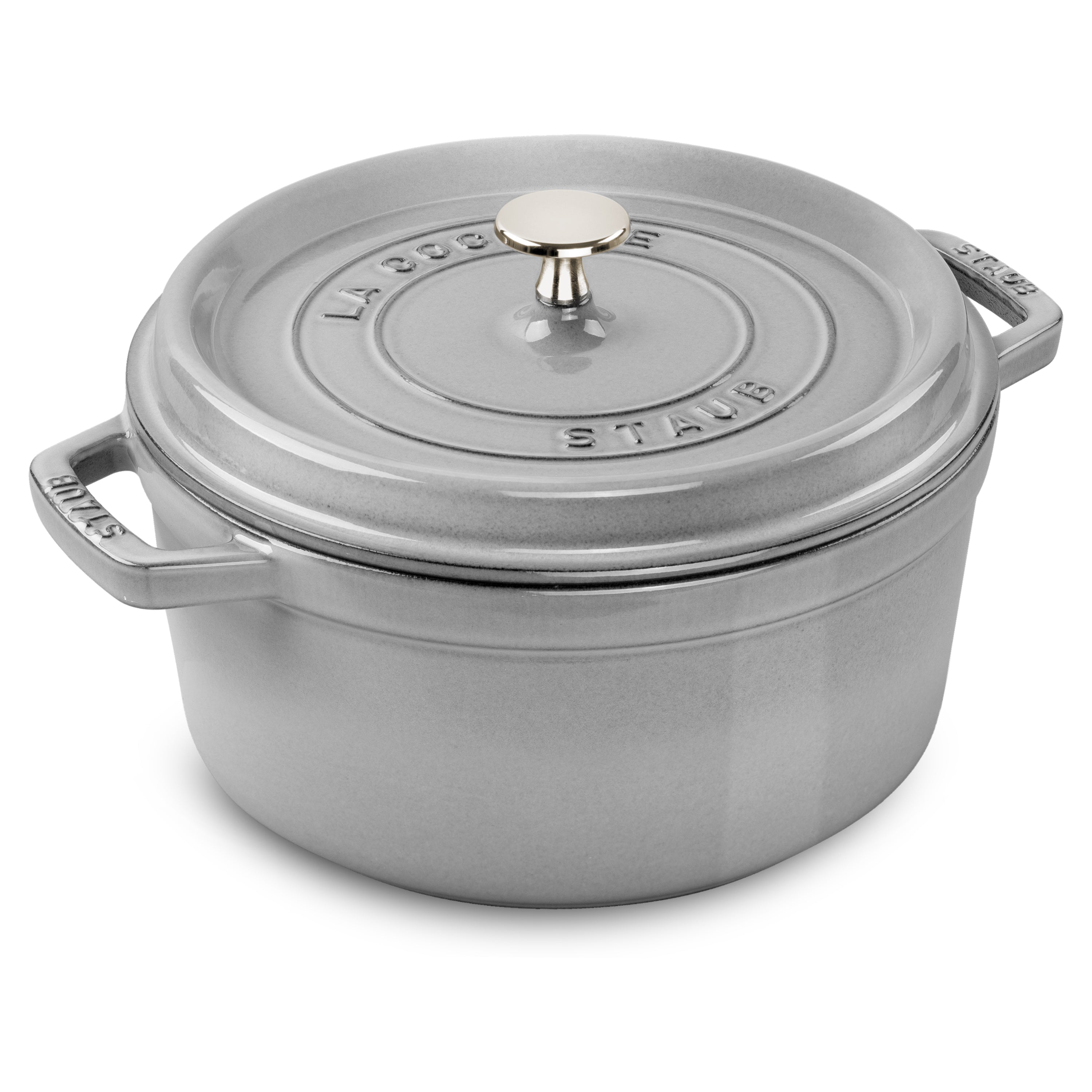 Close-up of the Staub cast iron Dutch oven with textured matte enamel interior