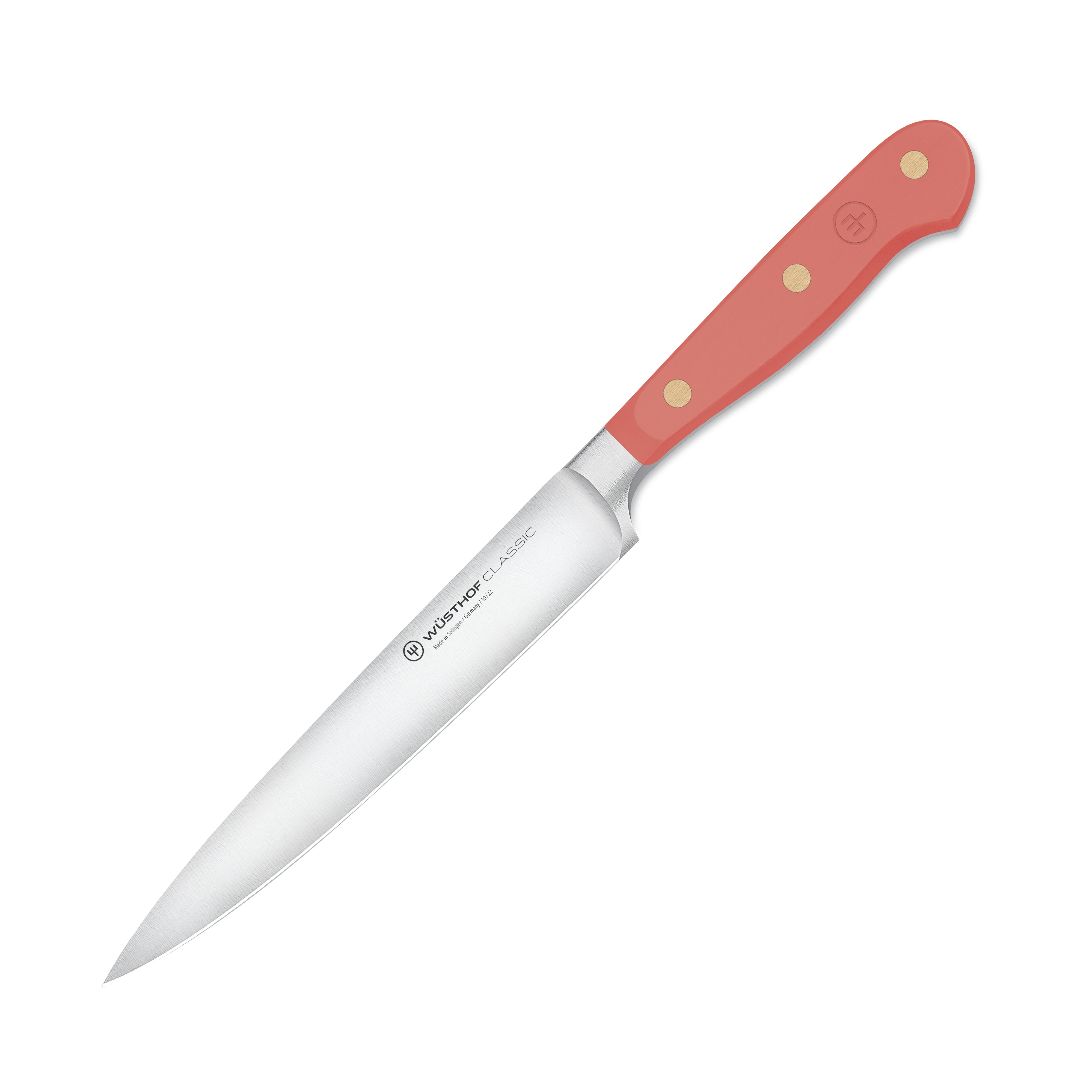 Wusthof Classic utility knife from above, highlighting the sharp edge and ergonomic handle.