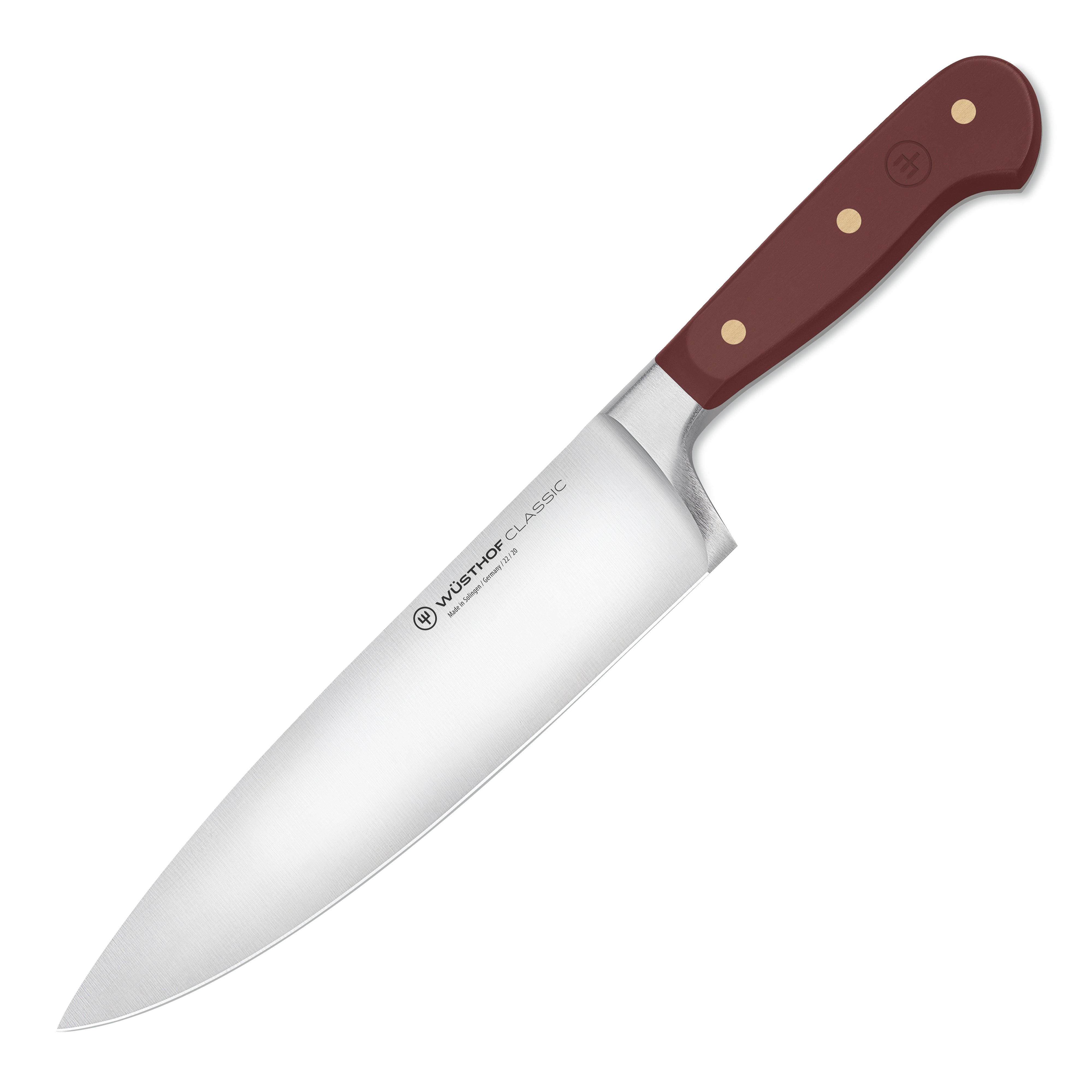 Close-up of the Wusthof Classic 8-Inch Chefs Knife blade, highlighting its sharp edge and craftsmanship.