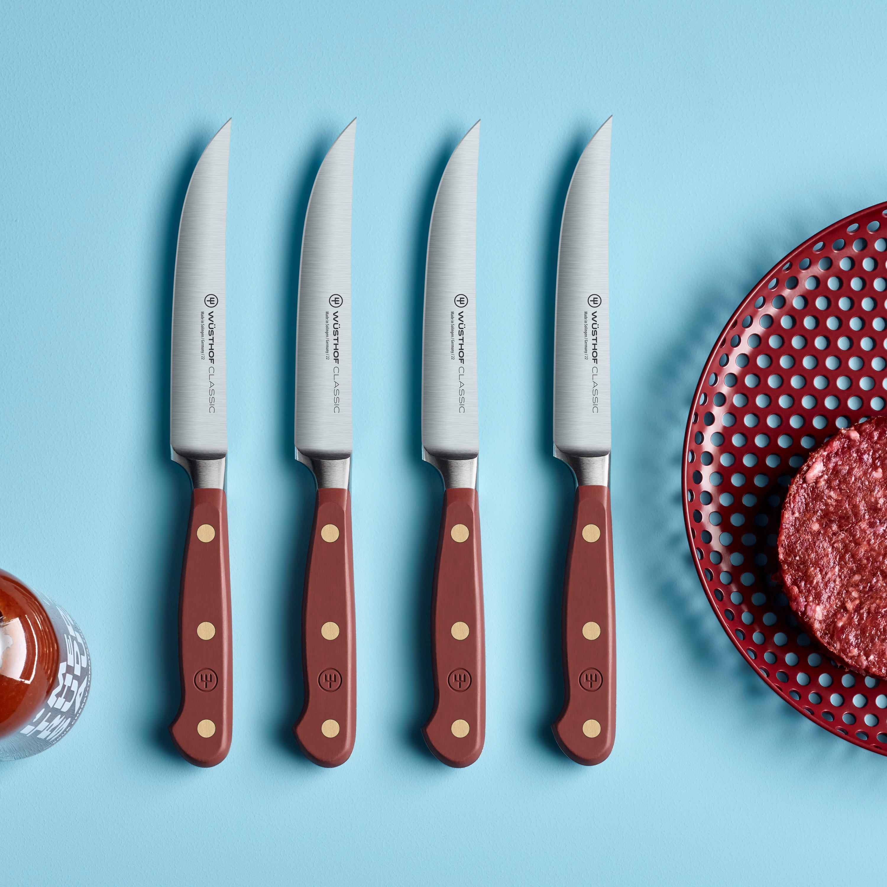 Close-up of Wusthof knives showing sharp edges and durable POM handles